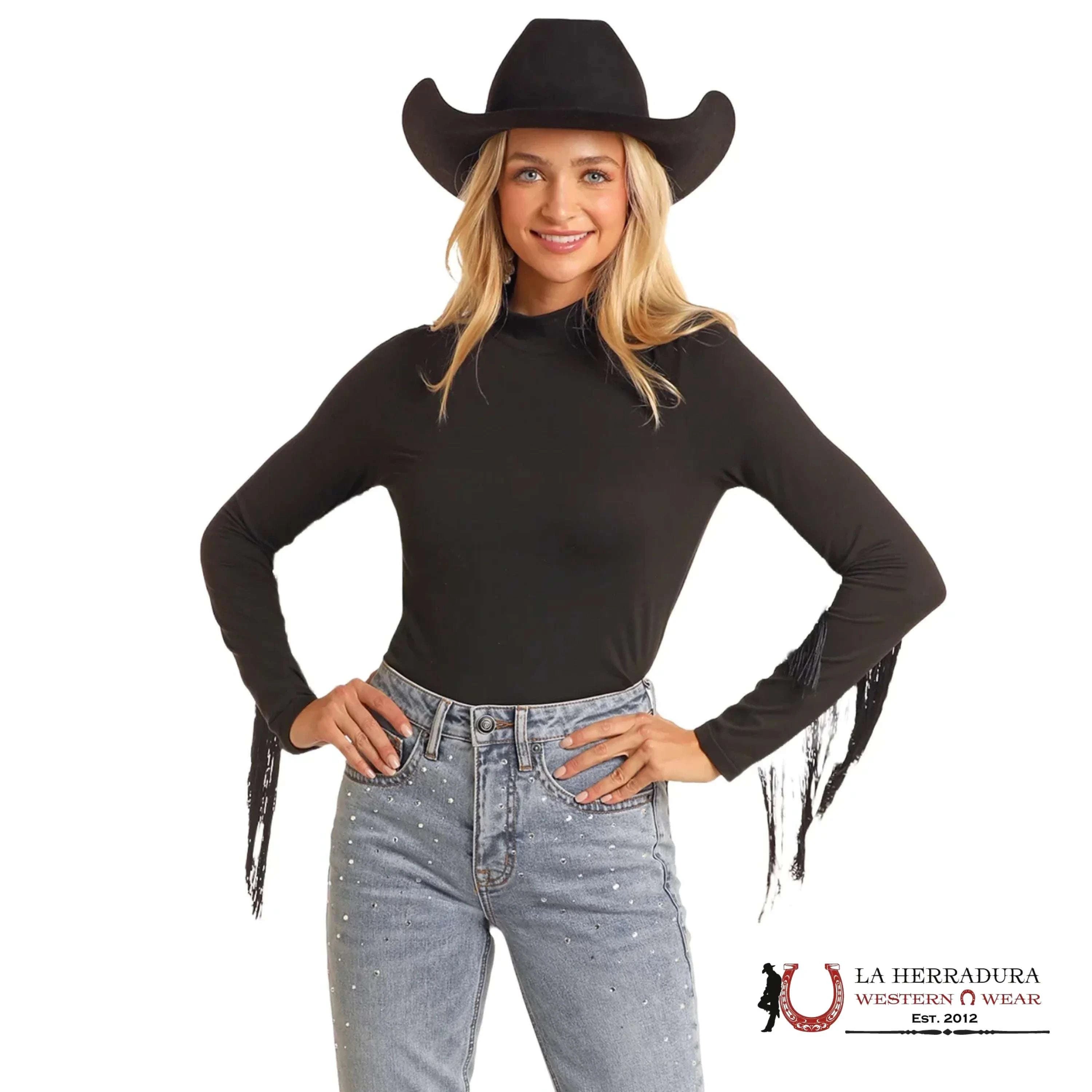 Rock&Roll Mock Neck Top With Fringe Ropa Mujeres