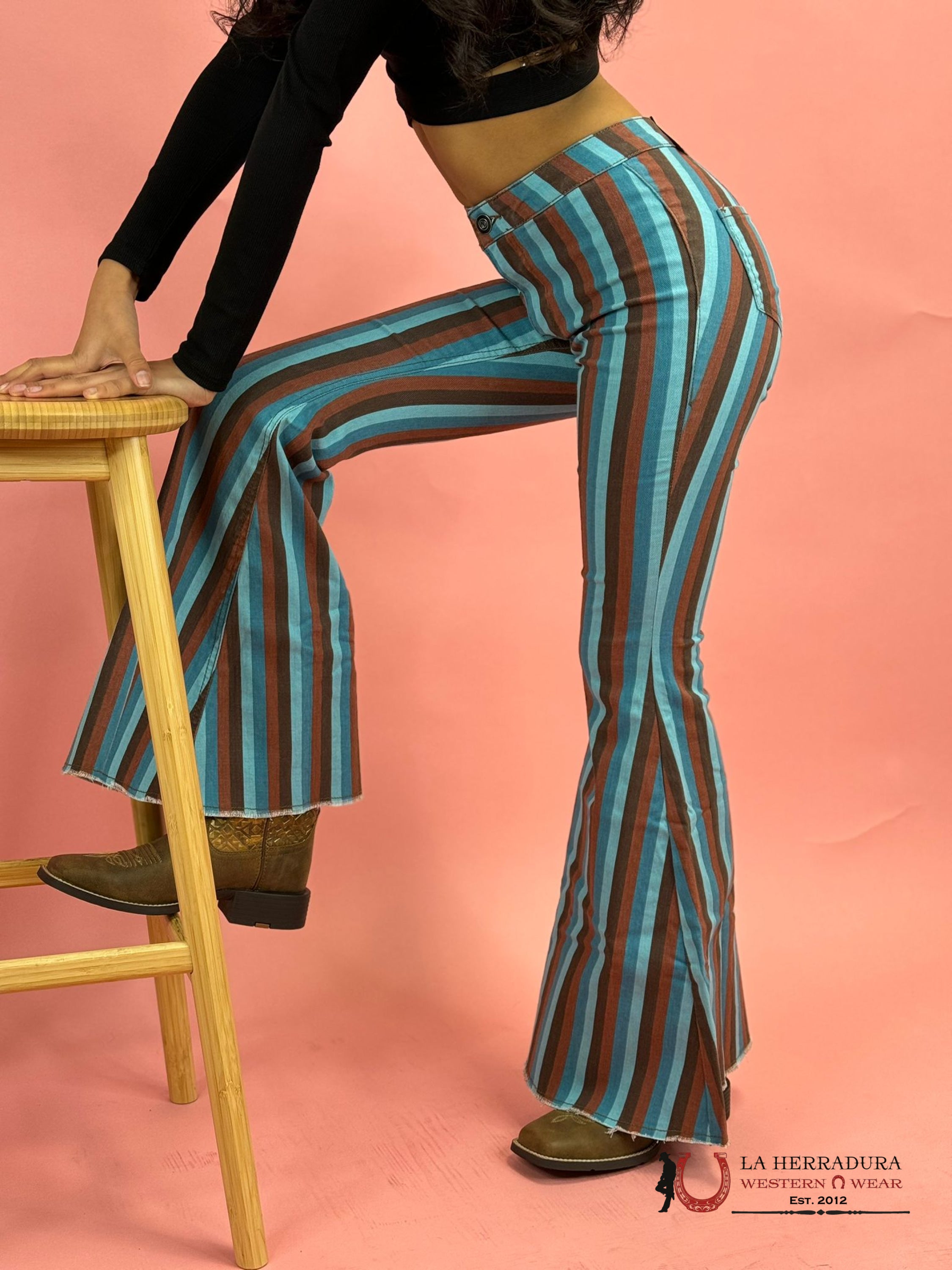 Rock&Roll Multi Stripe Button Bell Jeans Women