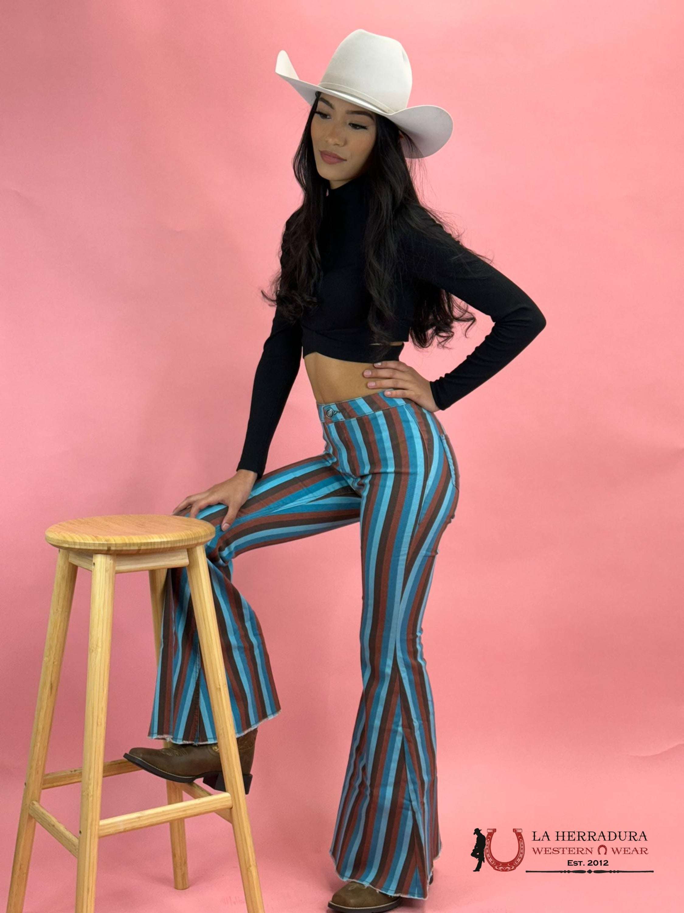 Rock&Roll Multi Stripe Button Bell Jeans Women