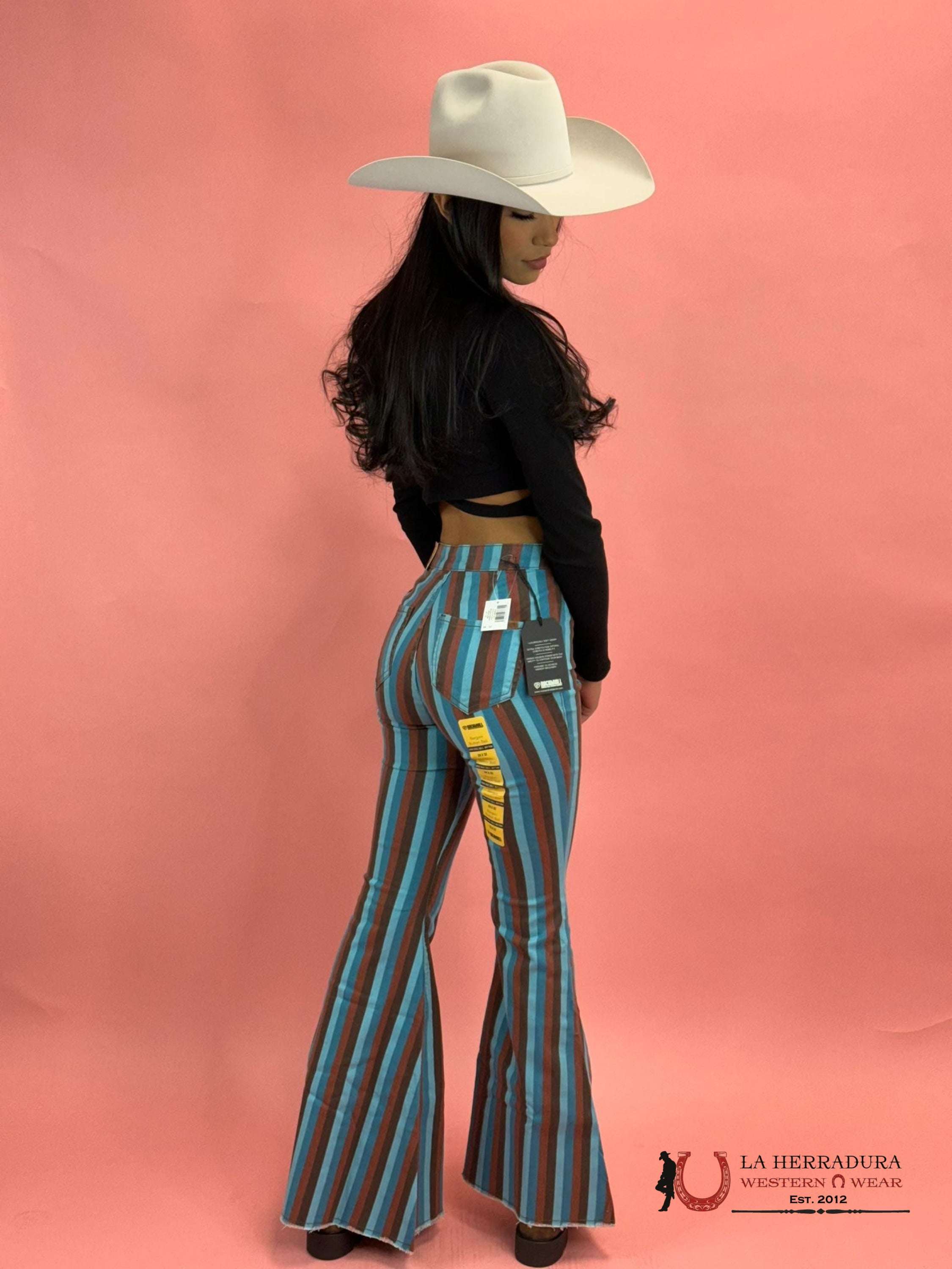 Rock&Roll Multi Stripe Button Bell Jeans Women