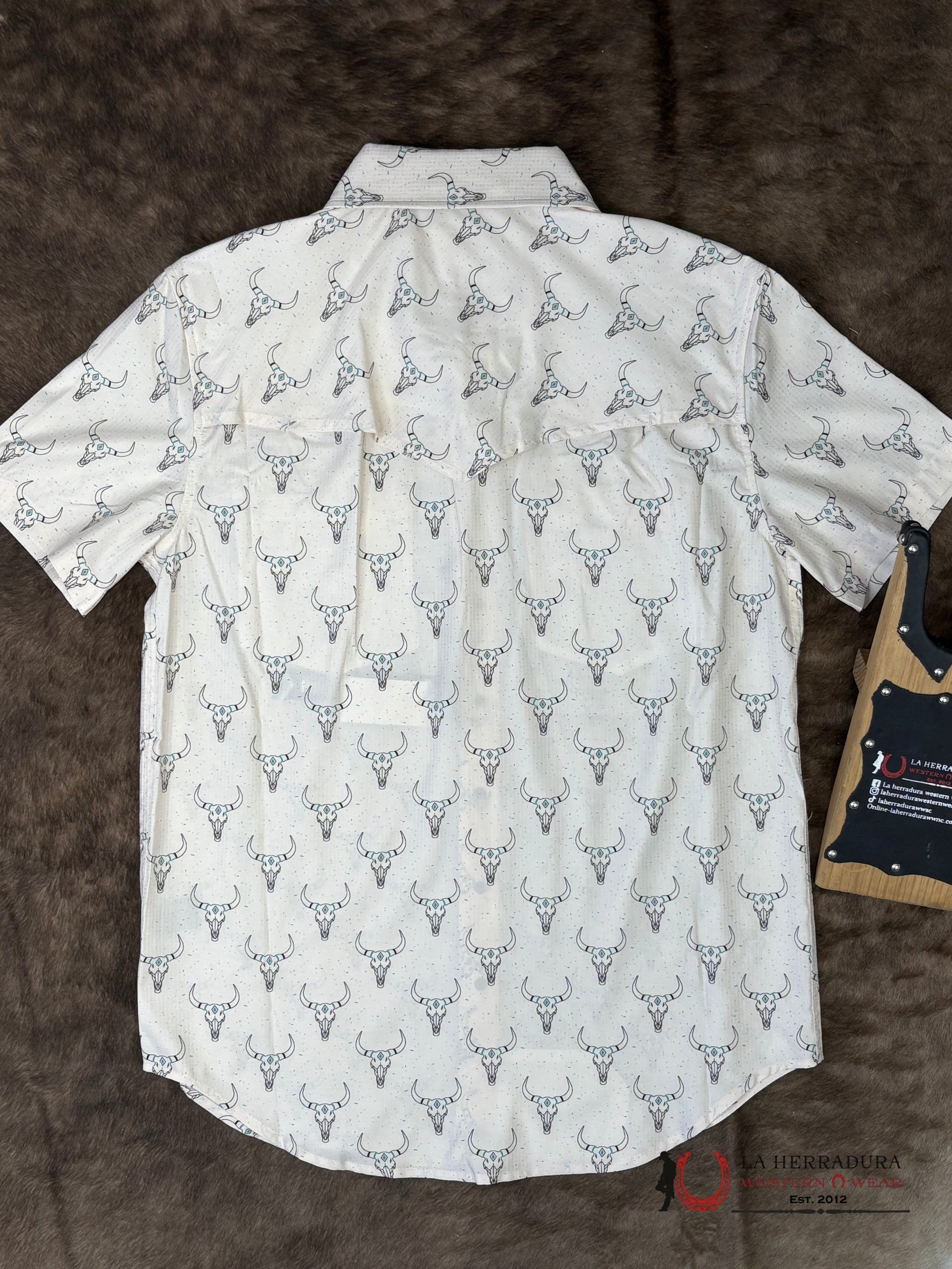 Rock&Roll Natural Begie Short Sleeve With Longhorn Print Shirt Men - 5964 ROPA HOMBRES
