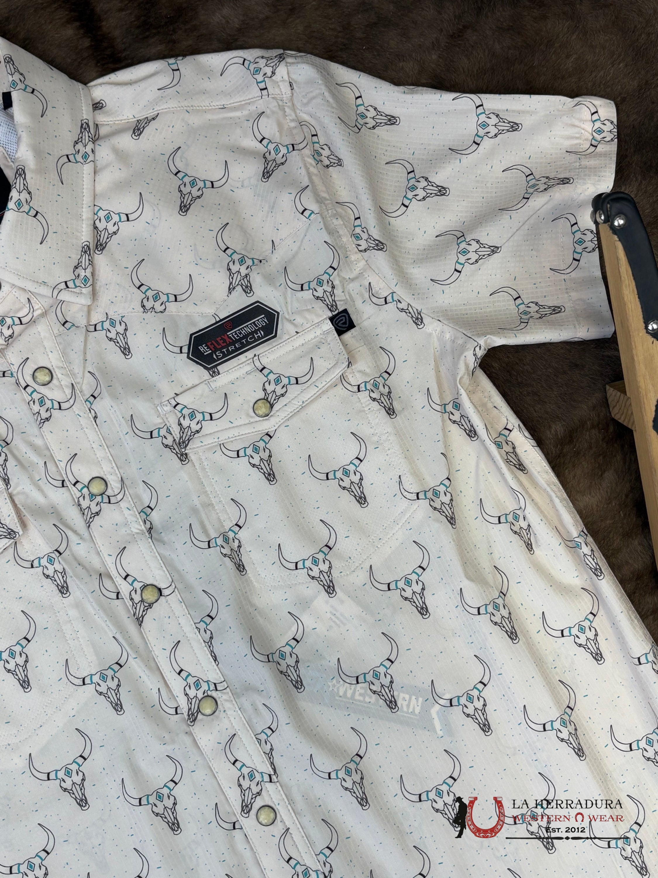 Rock&Roll Natural Begie Short Sleeve With Longhorn Print Shirt Men - 5964 ROPA HOMBRES