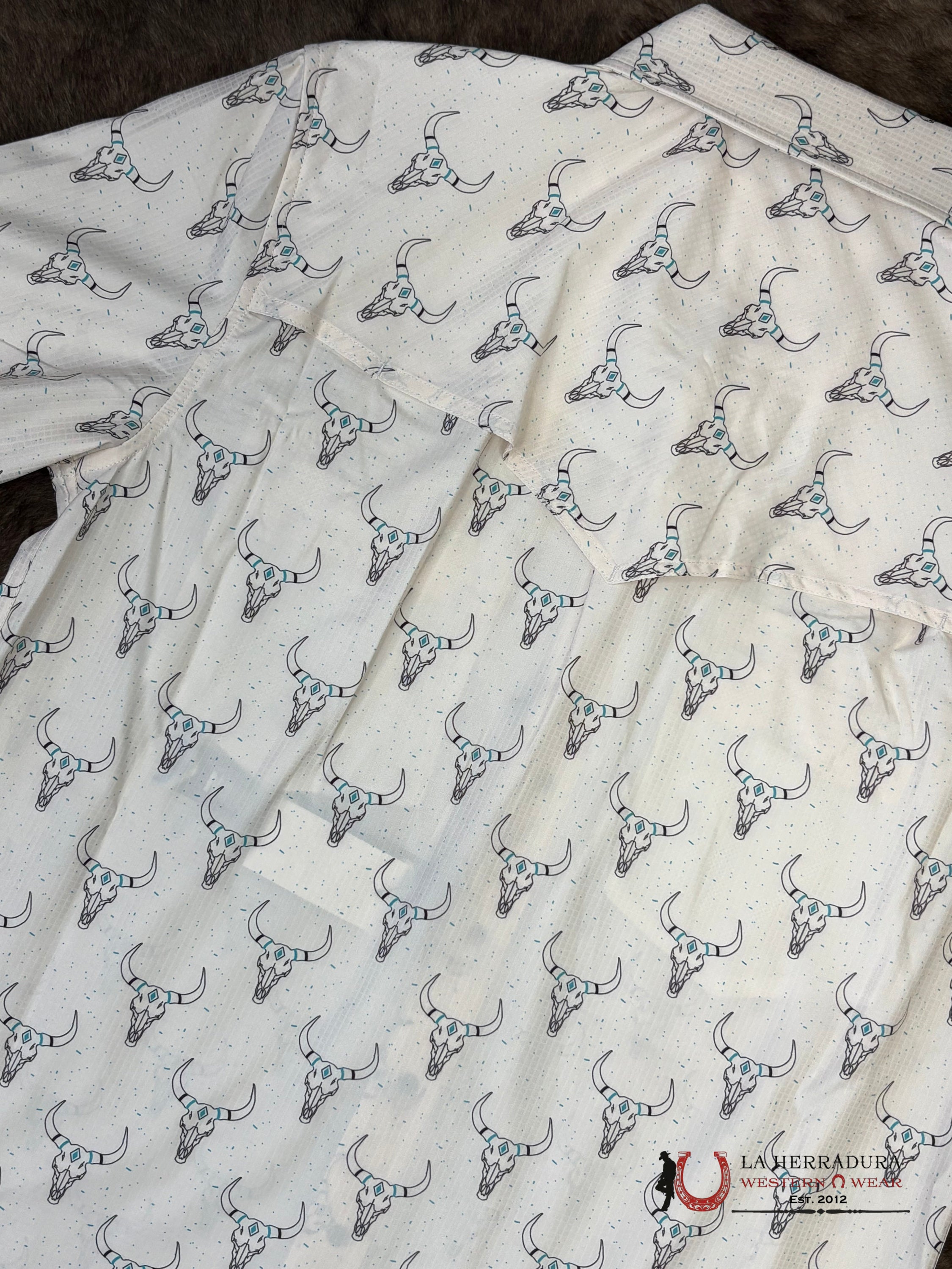 Rock&Roll Natural Begie Short Sleeve With Longhorn Print Shirt Men - 5964 ROPA HOMBRES