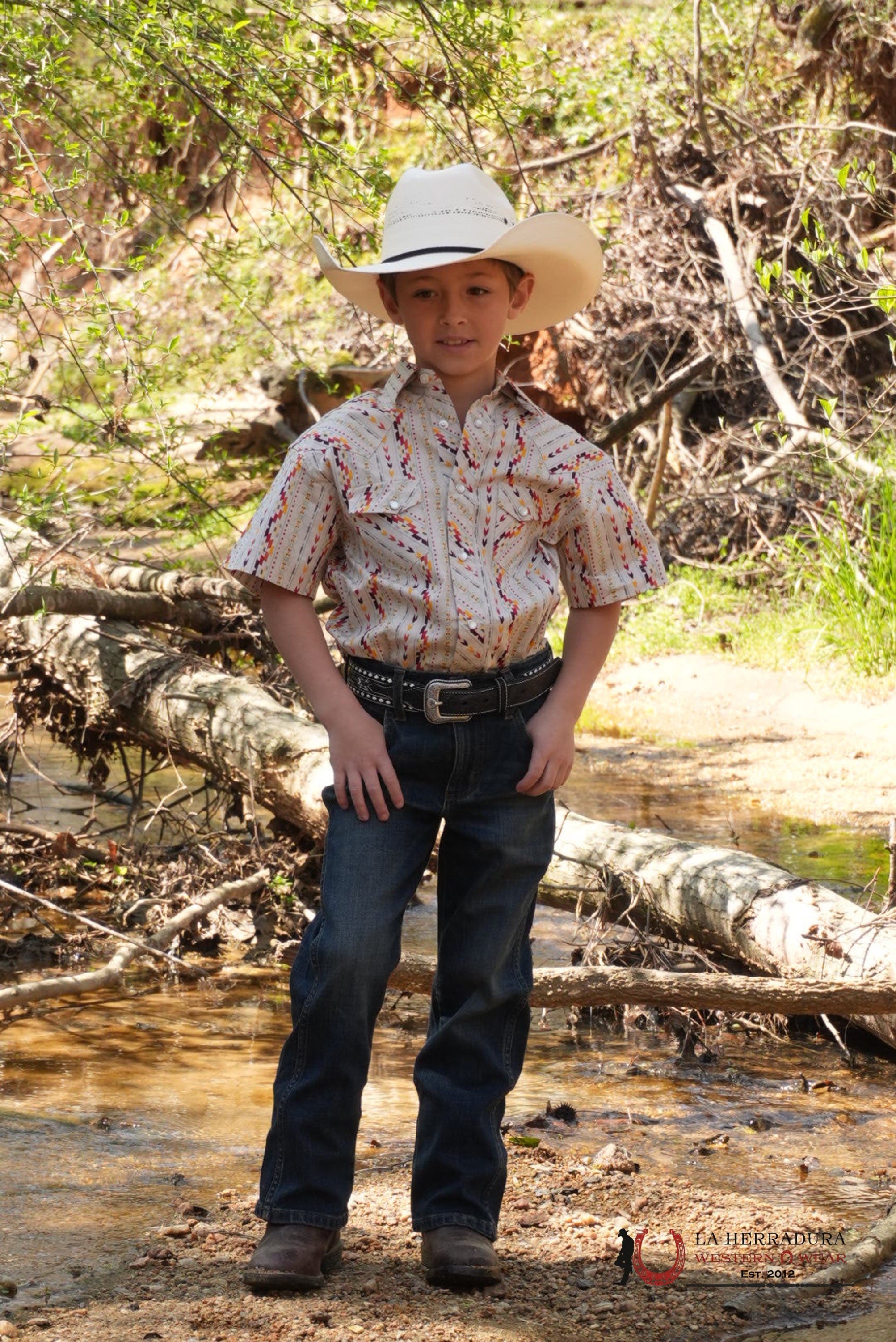 ROCK AND ROLL SHORT SLEEVE COLORFUL AZTEC STRIPE SHIRT - 5844 NIÑOS