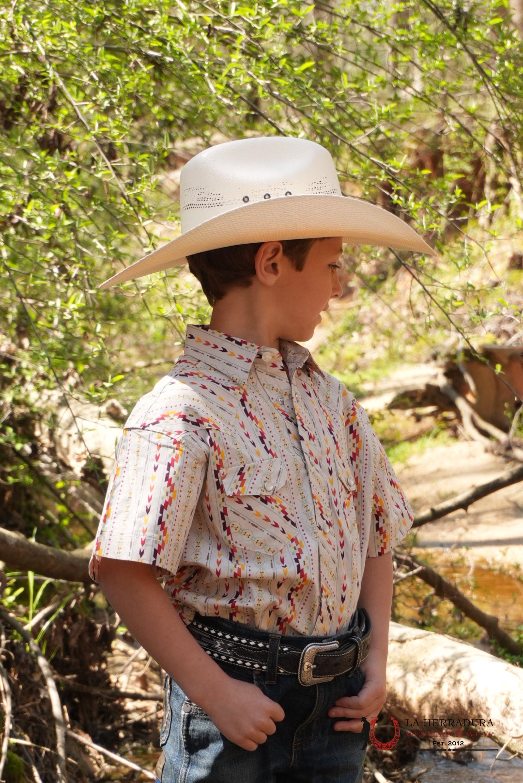 ROCK AND ROLL SHORT SLEEVE COLORFUL AZTEC STRIPE SHIRT - 5844 NIÑOS