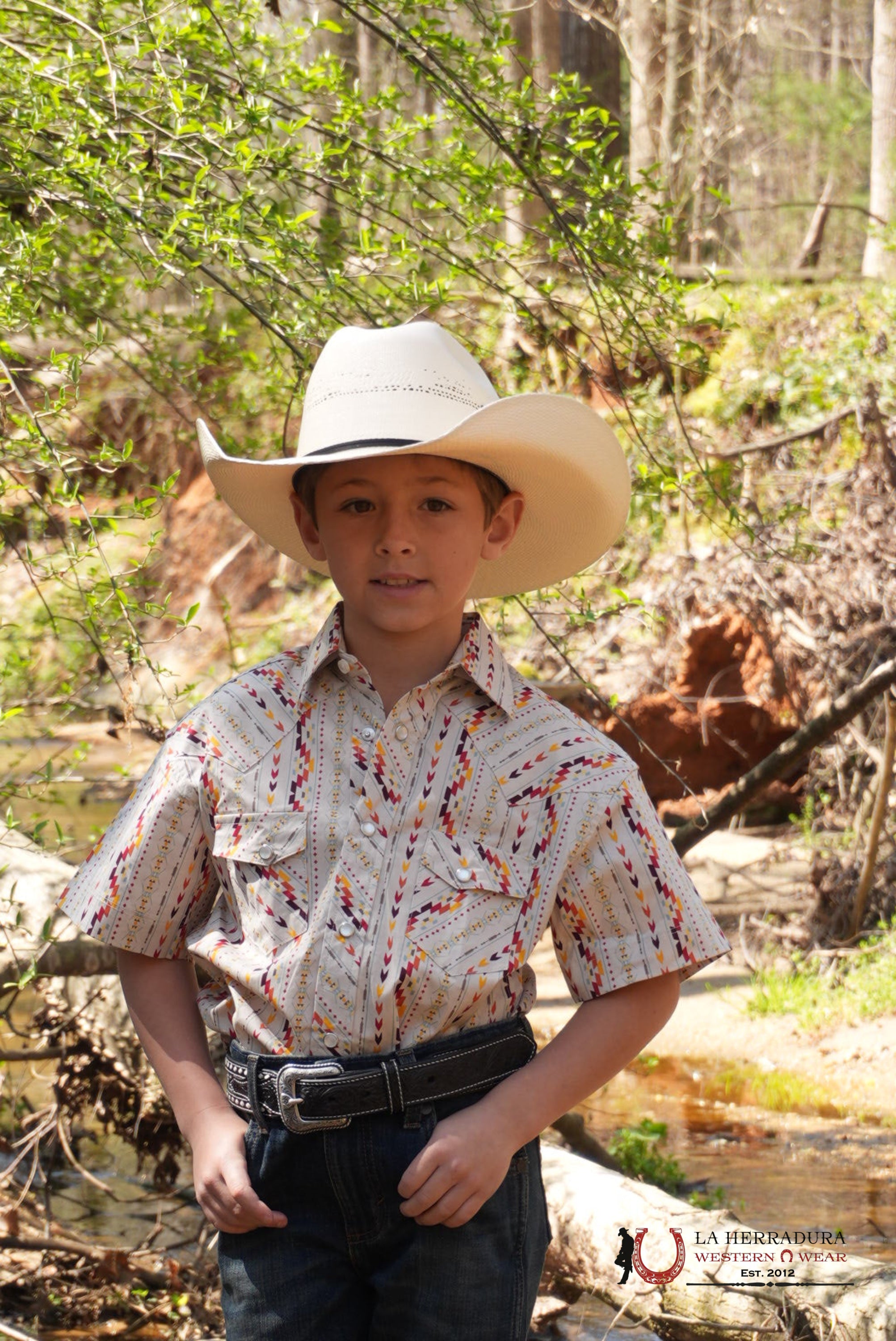 ROCK AND ROLL SHORT SLEEVE COLORFUL AZTEC STRIPE SHIRT - 5844 NIÑOS