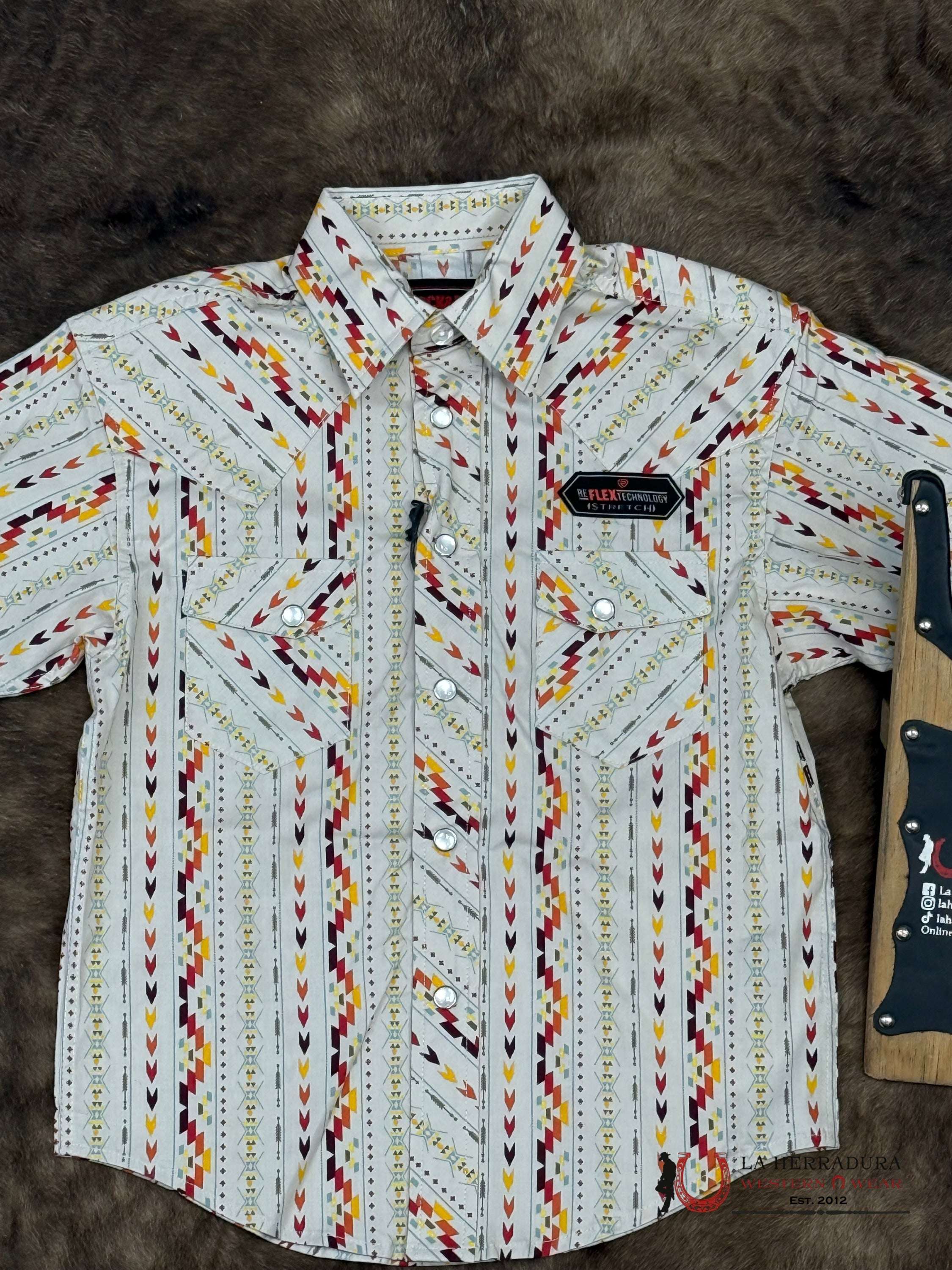 ROCK AND ROLL SHORT SLEEVE COLORFUL AZTEC STRIPE SHIRT - 5844 NIÑOS