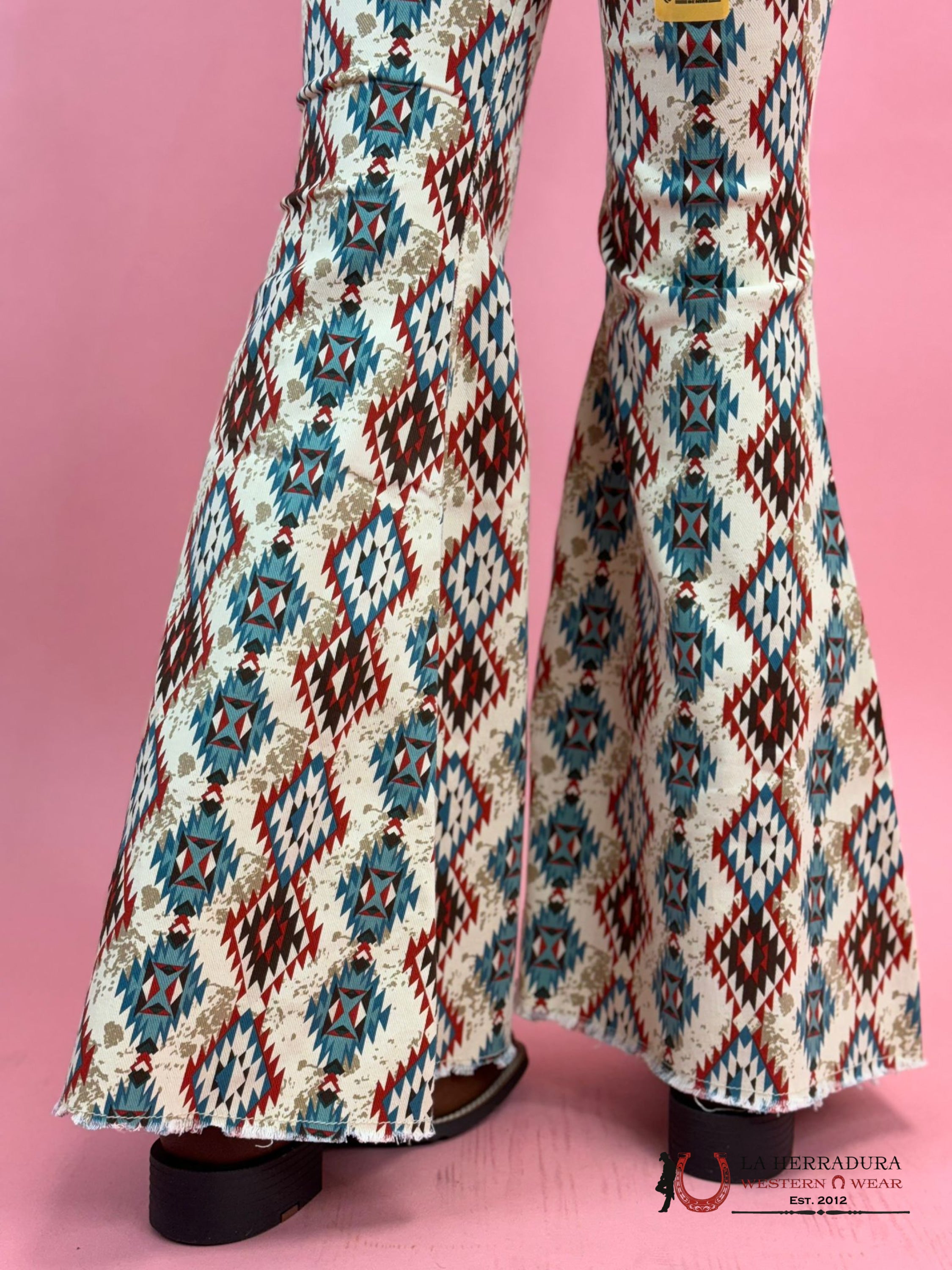 Rock&Roll Natural Cowhide Aztec Bell Bottom Jeans Women