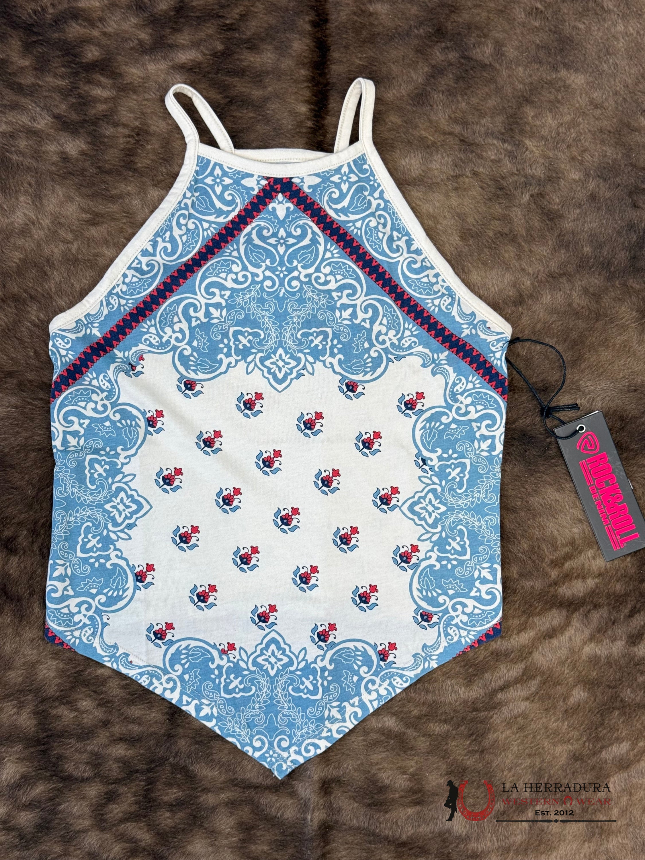 Rock&Roll Natural Scarf Print Tank Top Shirt - 6288 ROPA MUJERES