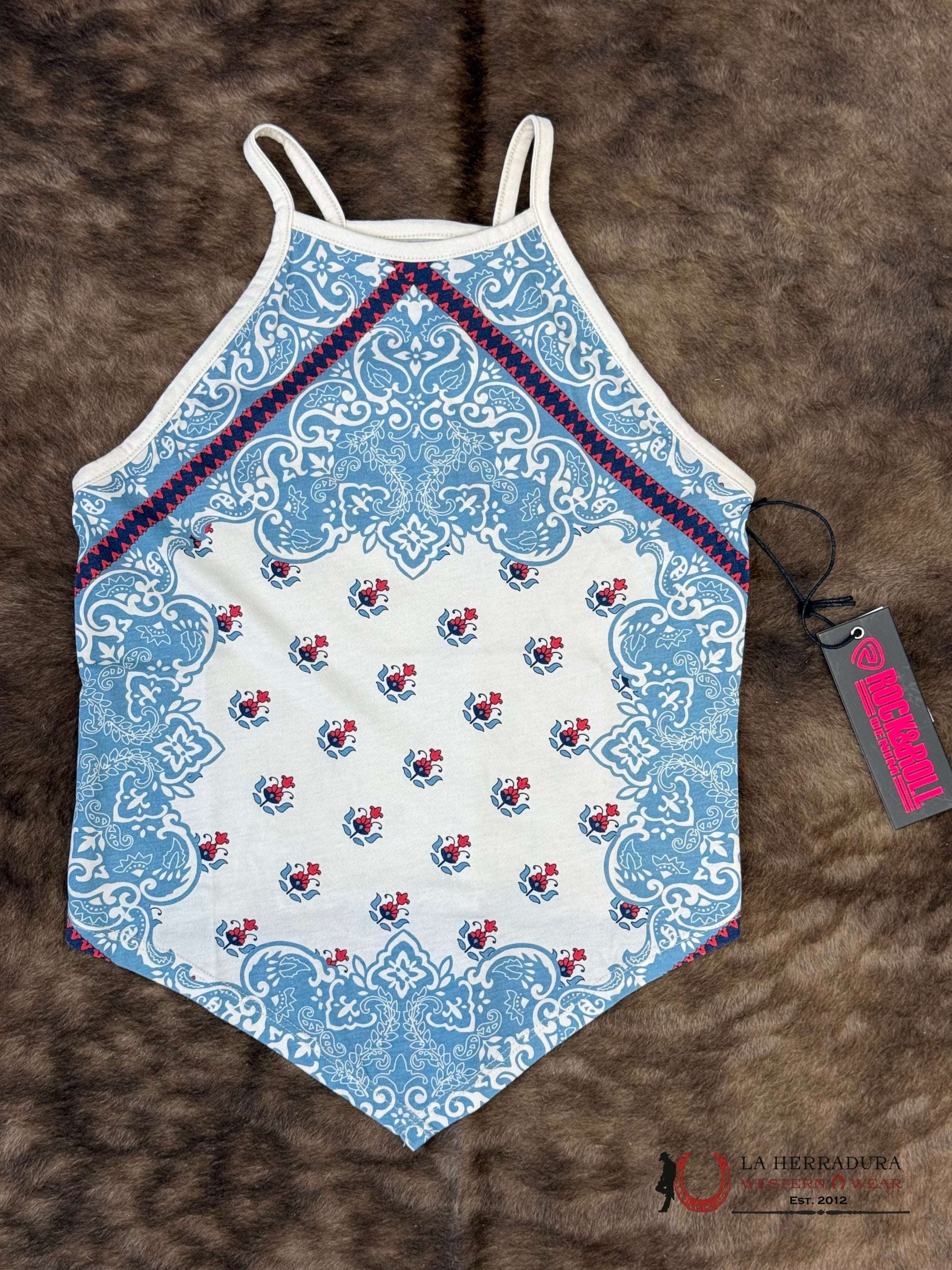 Rock&Roll Natural Scarf Print Tank Top Shirt - 6288 ROPA MUJERES