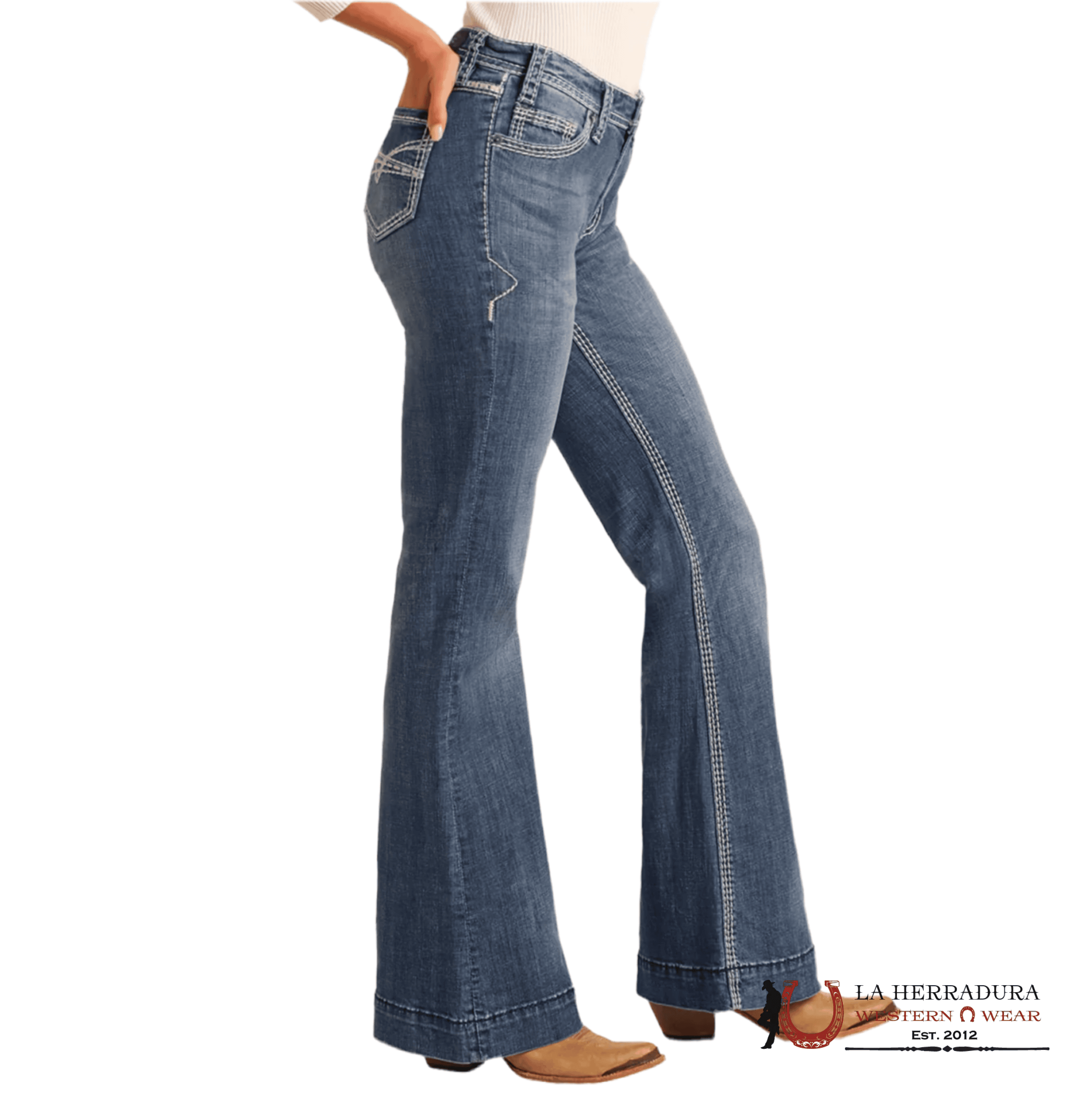 Rock&Roll Mid Rise Trouser Petal Stitch Jeans Women