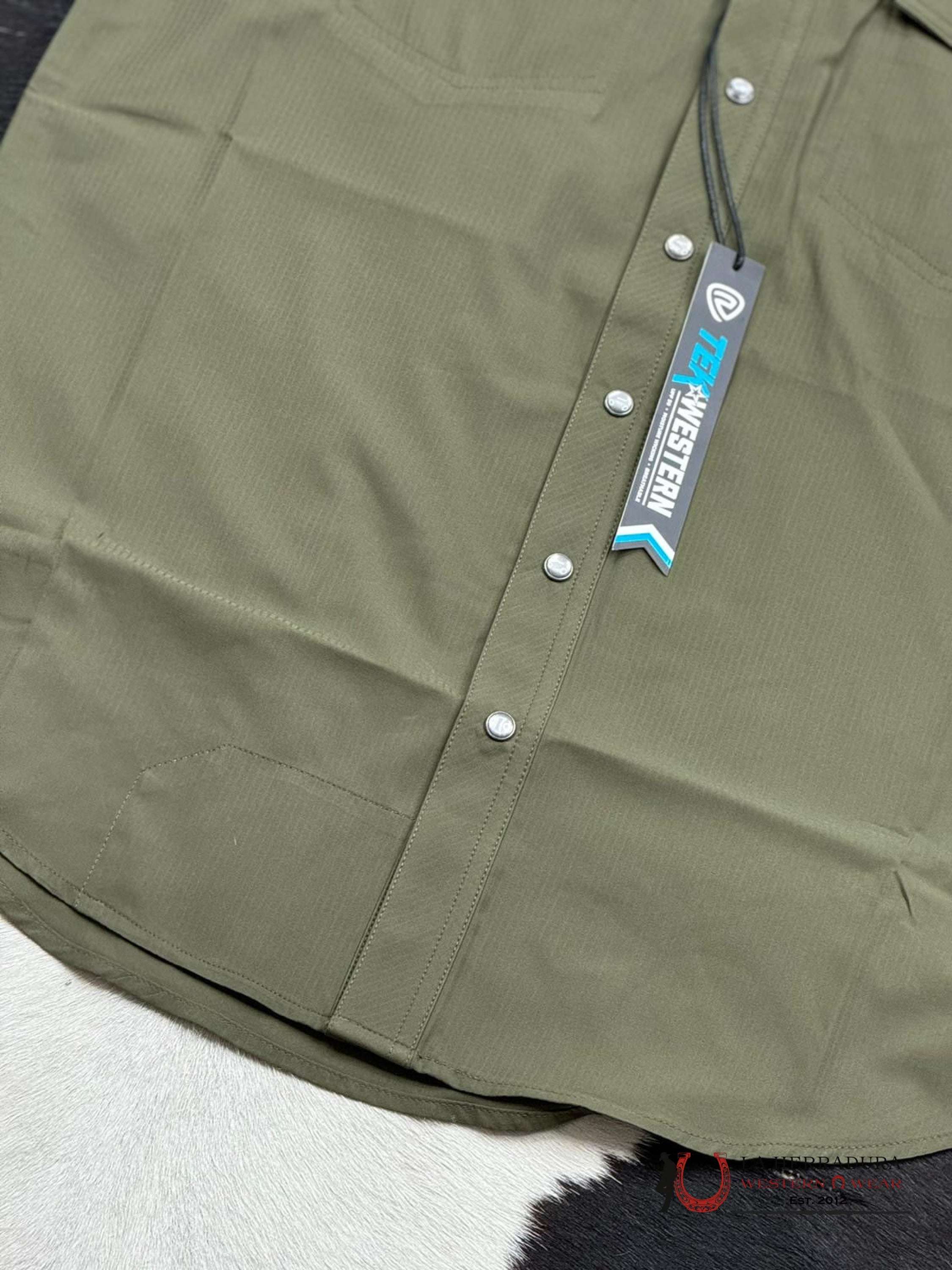 Rock&Roll Olive Tek Solid Ripstop Snap Shirt Sleeve Ropa Hombres