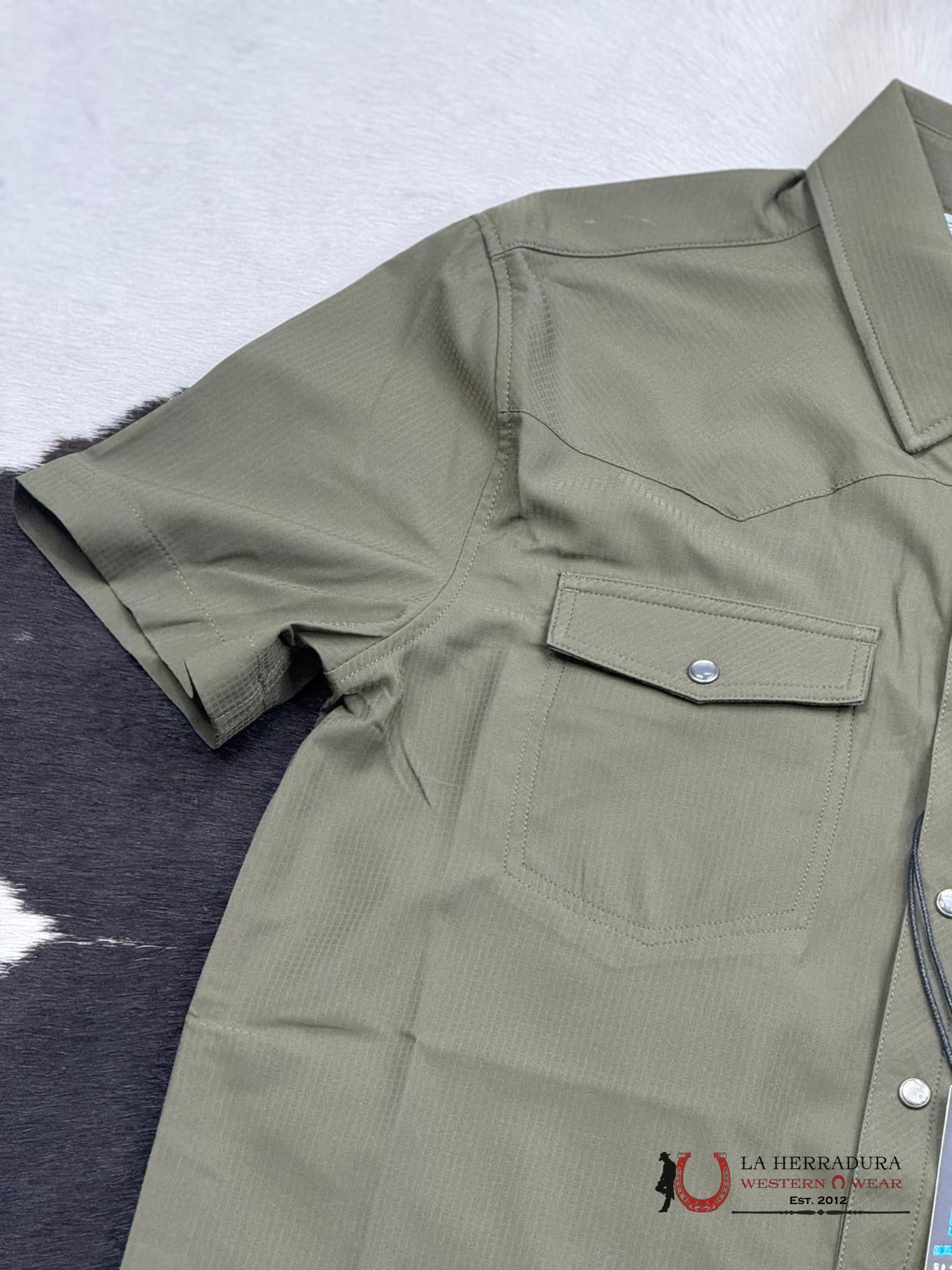 Rock&Roll Olive Tek Solid Ripstop Snap Shirt Sleeve Ropa Hombres