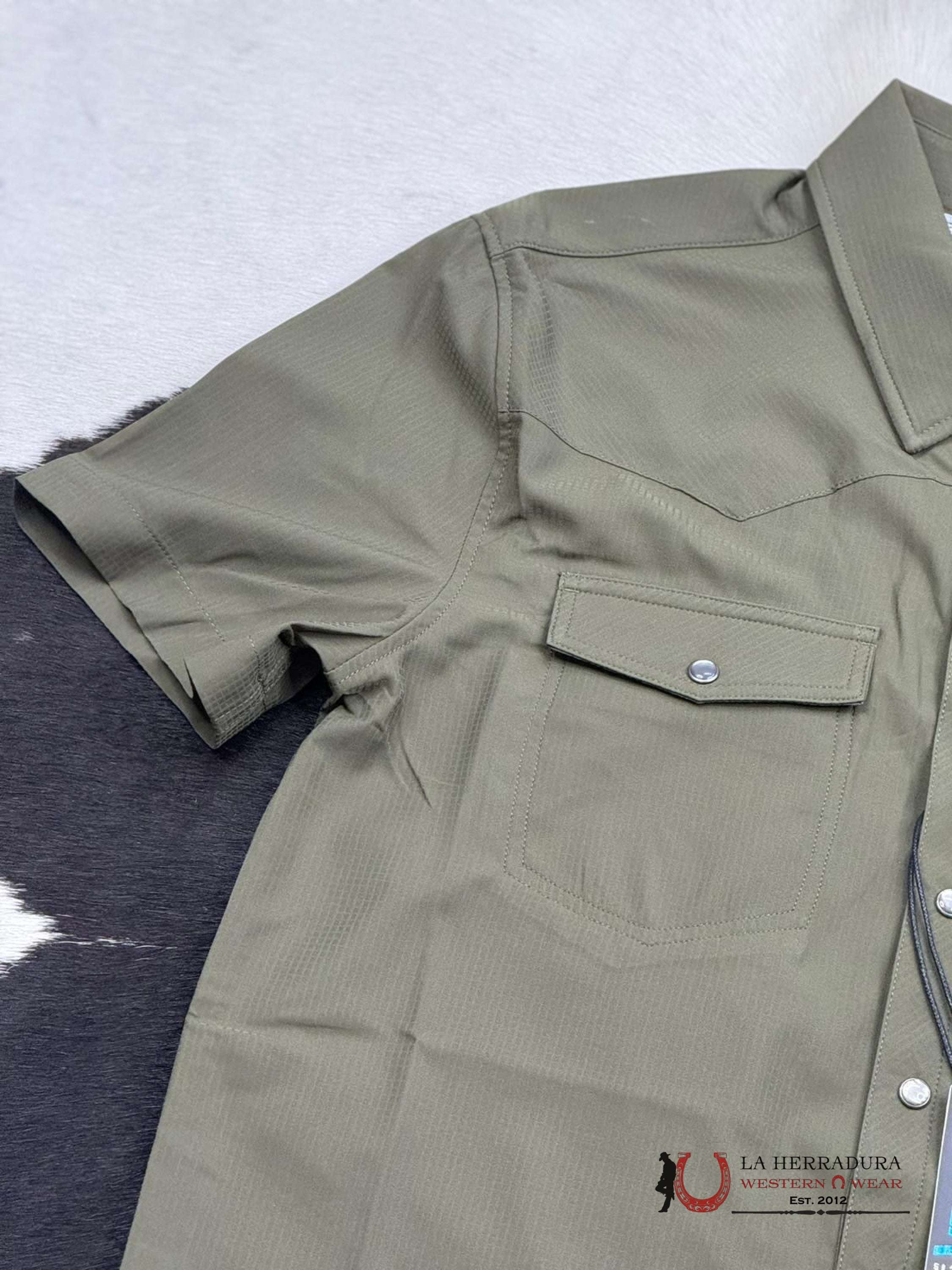 Rock&Roll Olive Tek Solid Ripstop Snap Shirt Sleeve Ropa Hombres