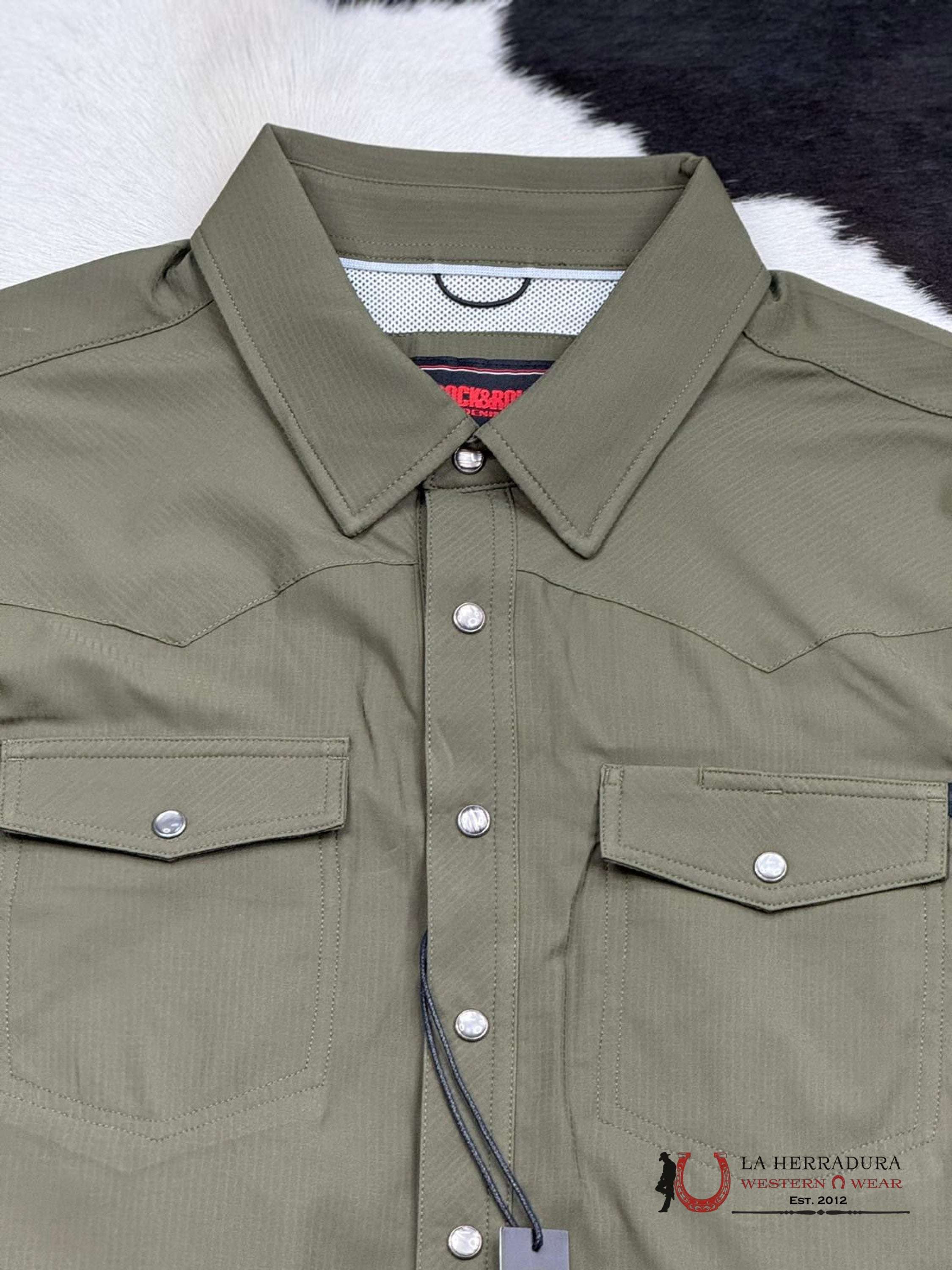 Rock&Roll Olive Tek Solid Ripstop Snap Shirt Sleeve Ropa Hombres