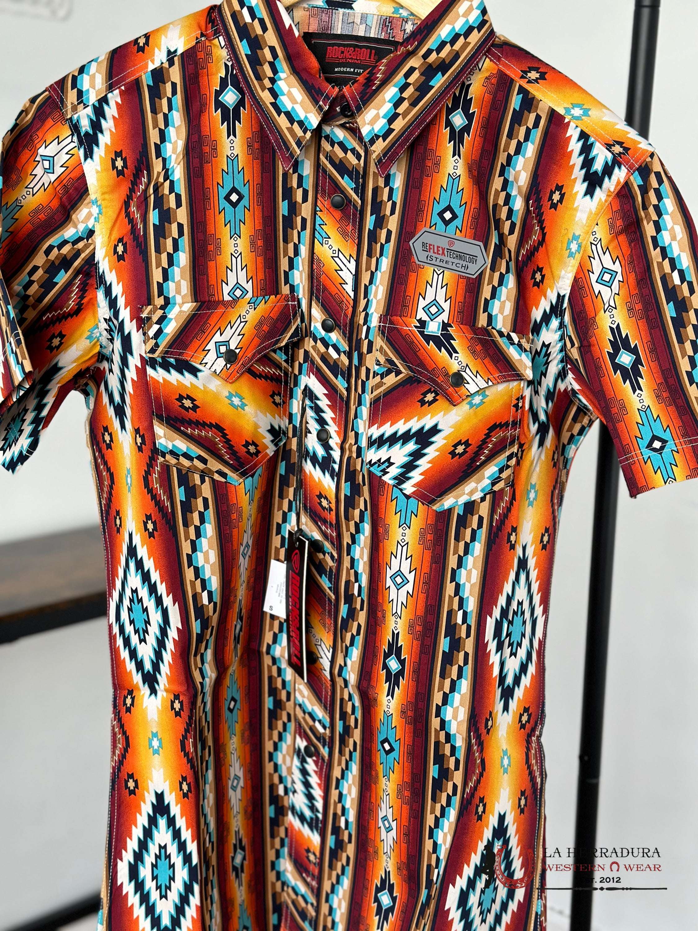 Rock&Roll Orange Aztec Snap Short Sleeve Shirt Ropa Hombres