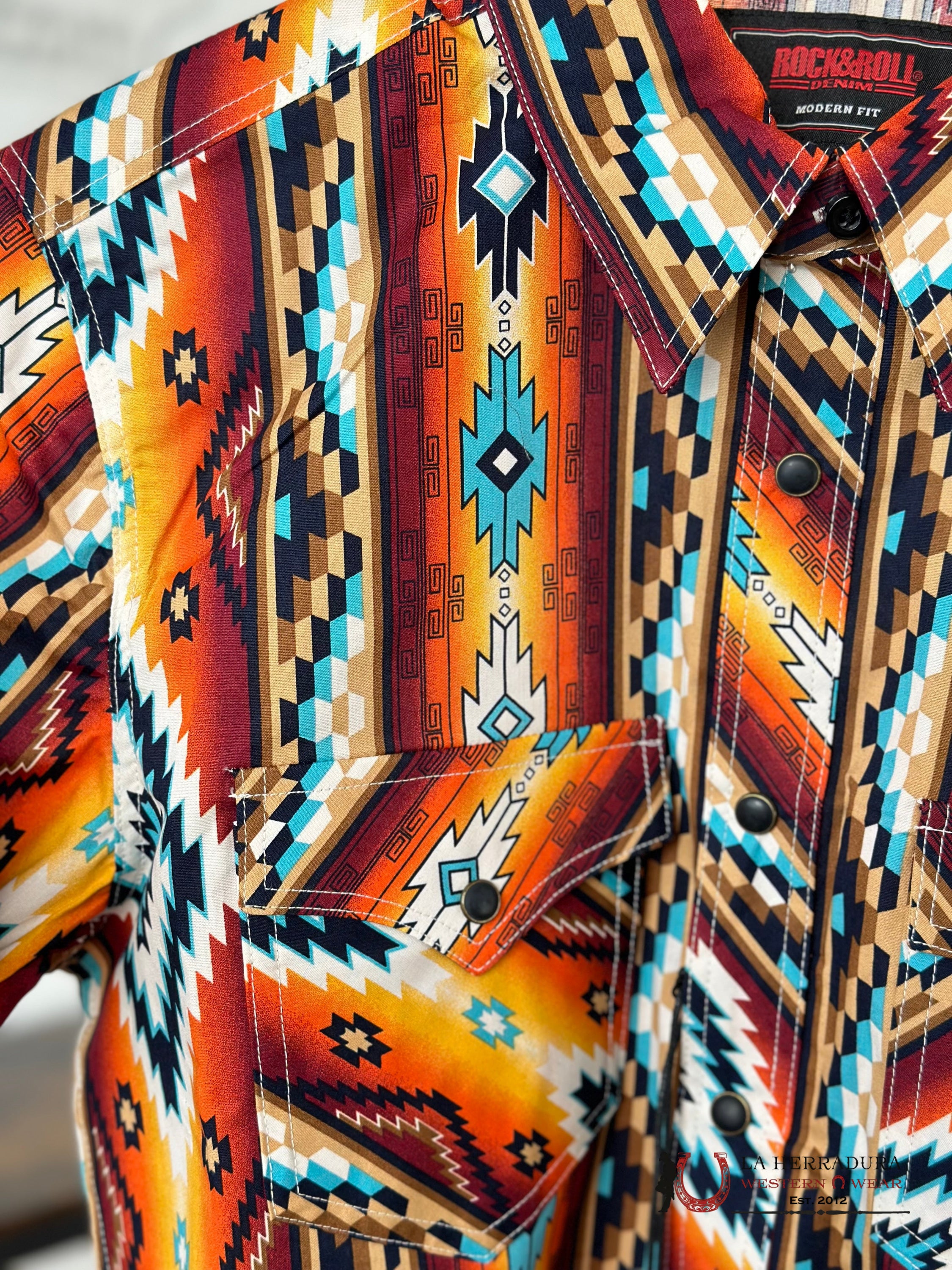 Rock&Roll Orange Aztec Snap Short Sleeve Shirt Ropa Hombres