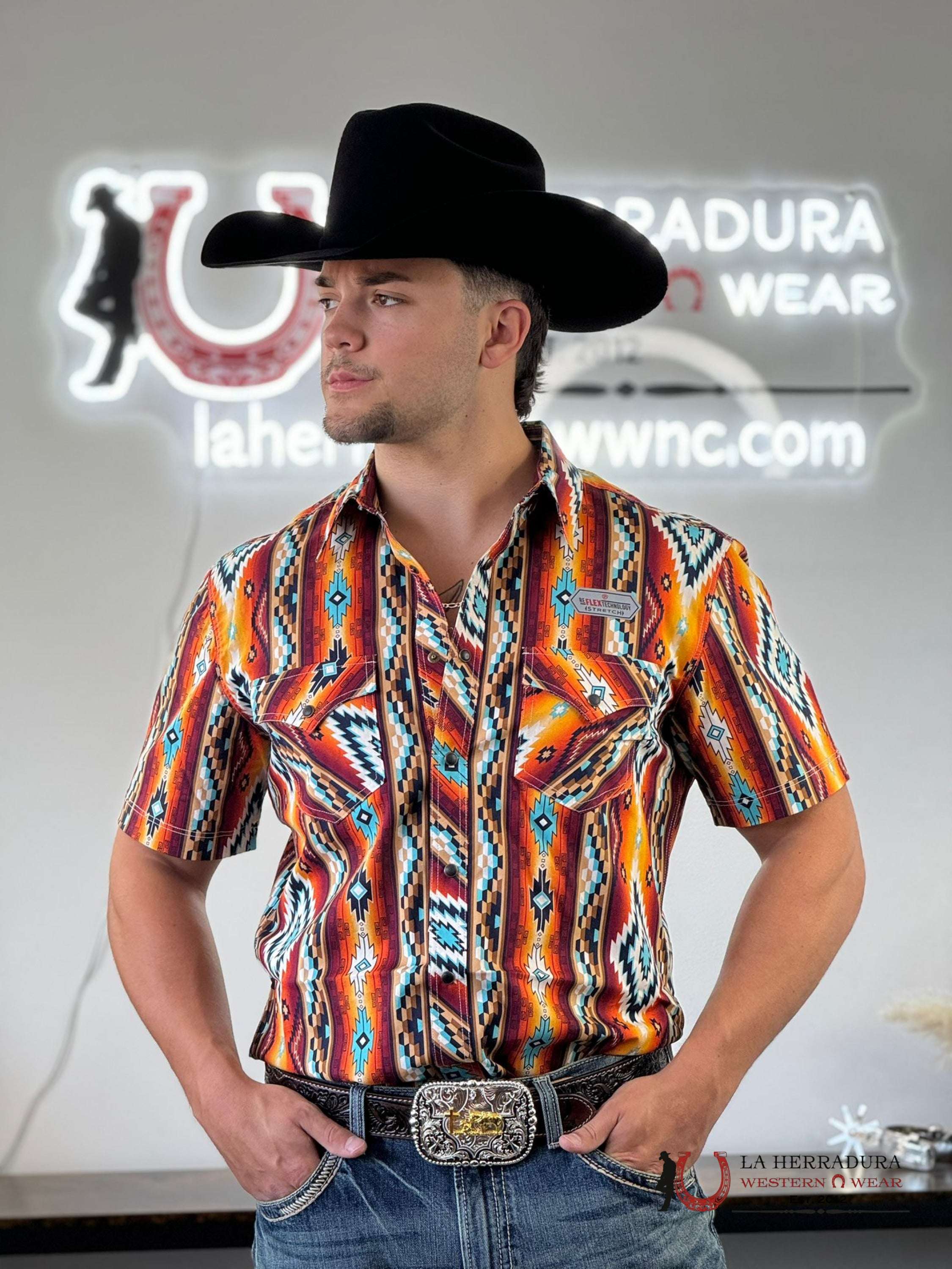 Rock&Roll Orange Aztec Snap Short Sleeve Shirt Ropa Hombres
