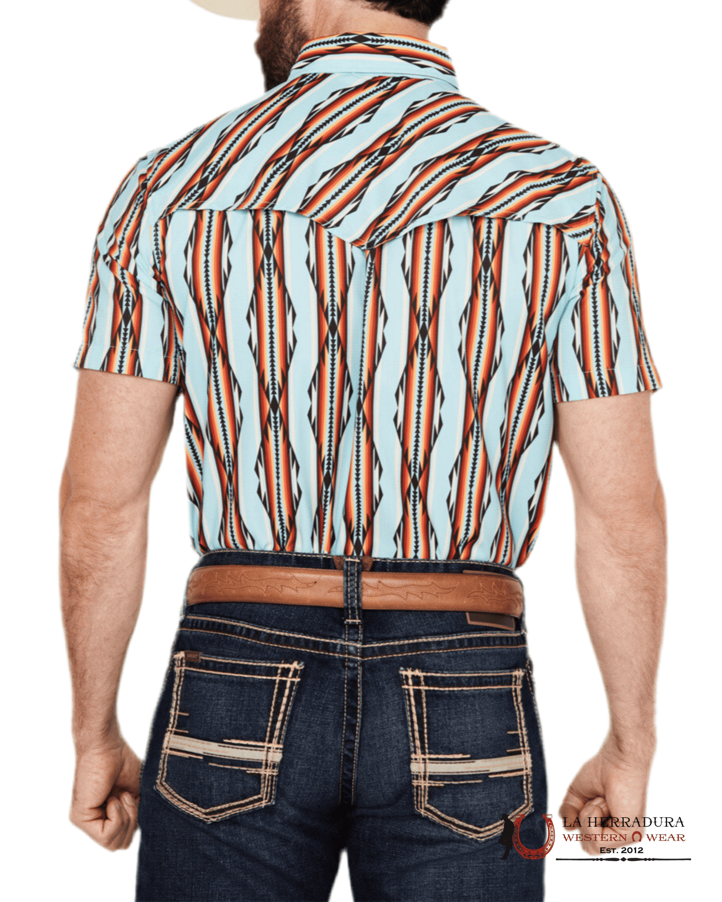 ROCK&ROLL ORANGE BRIGHT TURQUOISE AZTEC SNAP SHORT SLEEVE BMN3S04225 ROPA HOMBRES