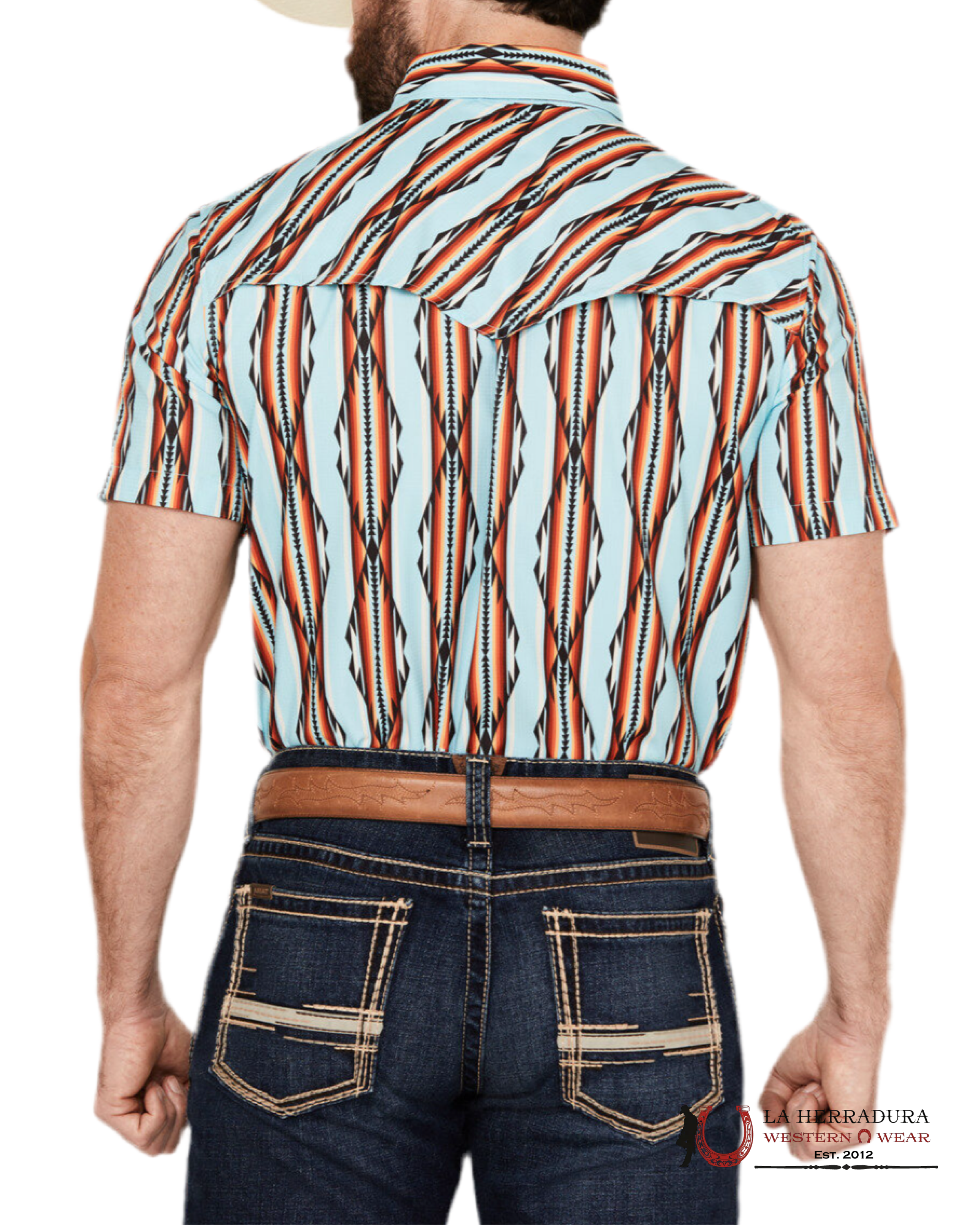 ROCK&ROLL ORANGE BRIGHT TURQUOISE AZTEC SNAP SHORT SLEEVE BMN3S04225 ROPA HOMBRES