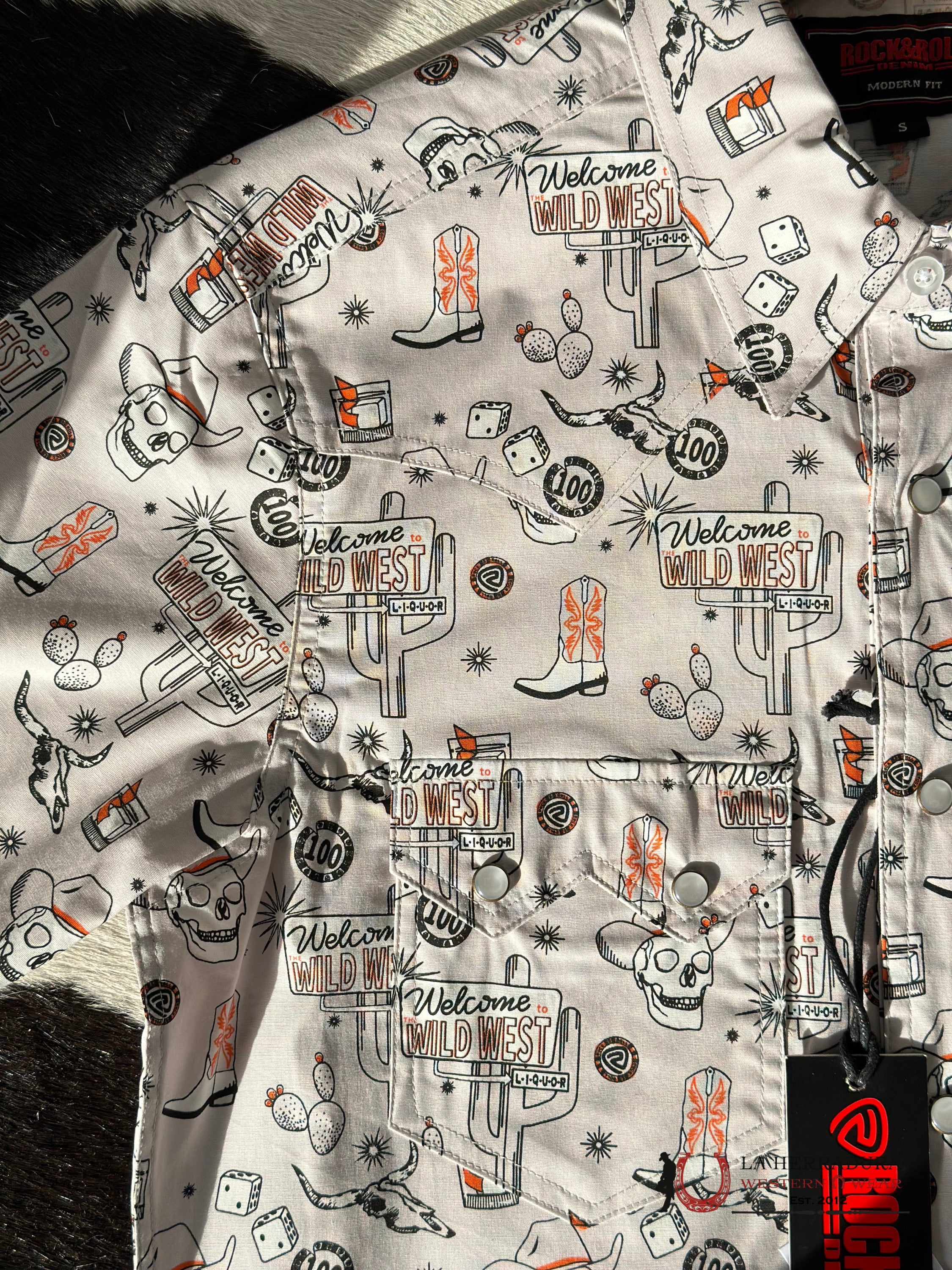 Rock&Roll Orange Tattoo Graphic Snap Short Sleeve Shirt Ropa Hombres