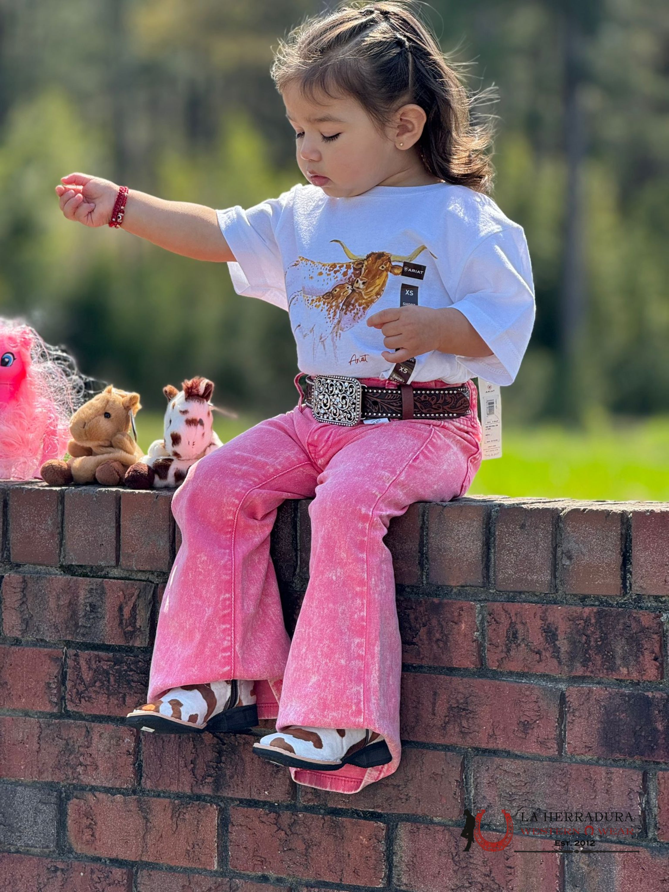 Rock&Roll Pink Distressed Button Flare Girl Jeans Niños