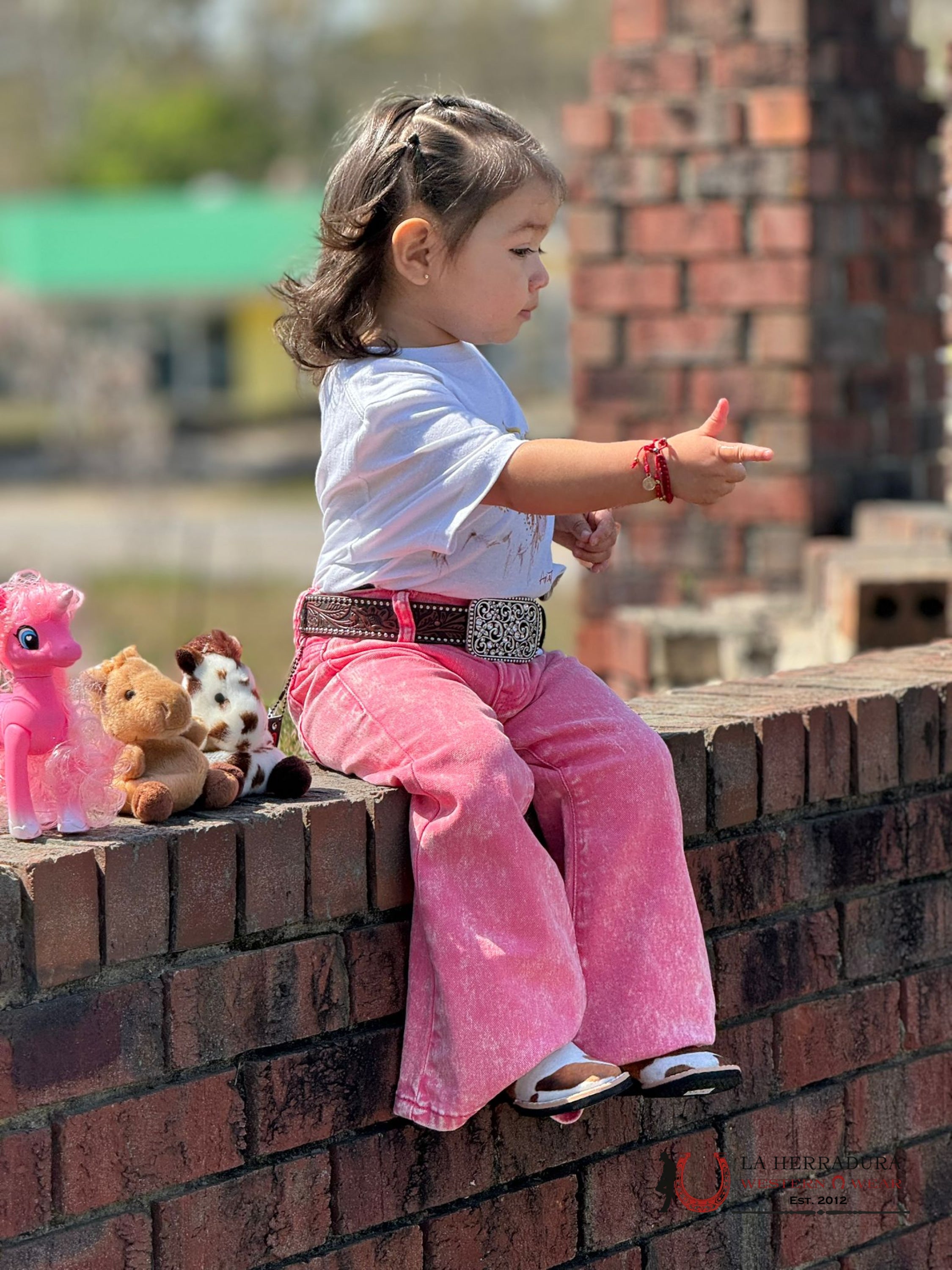 Rock&Roll Pink Distressed Button Flare Girl Jeans Niños