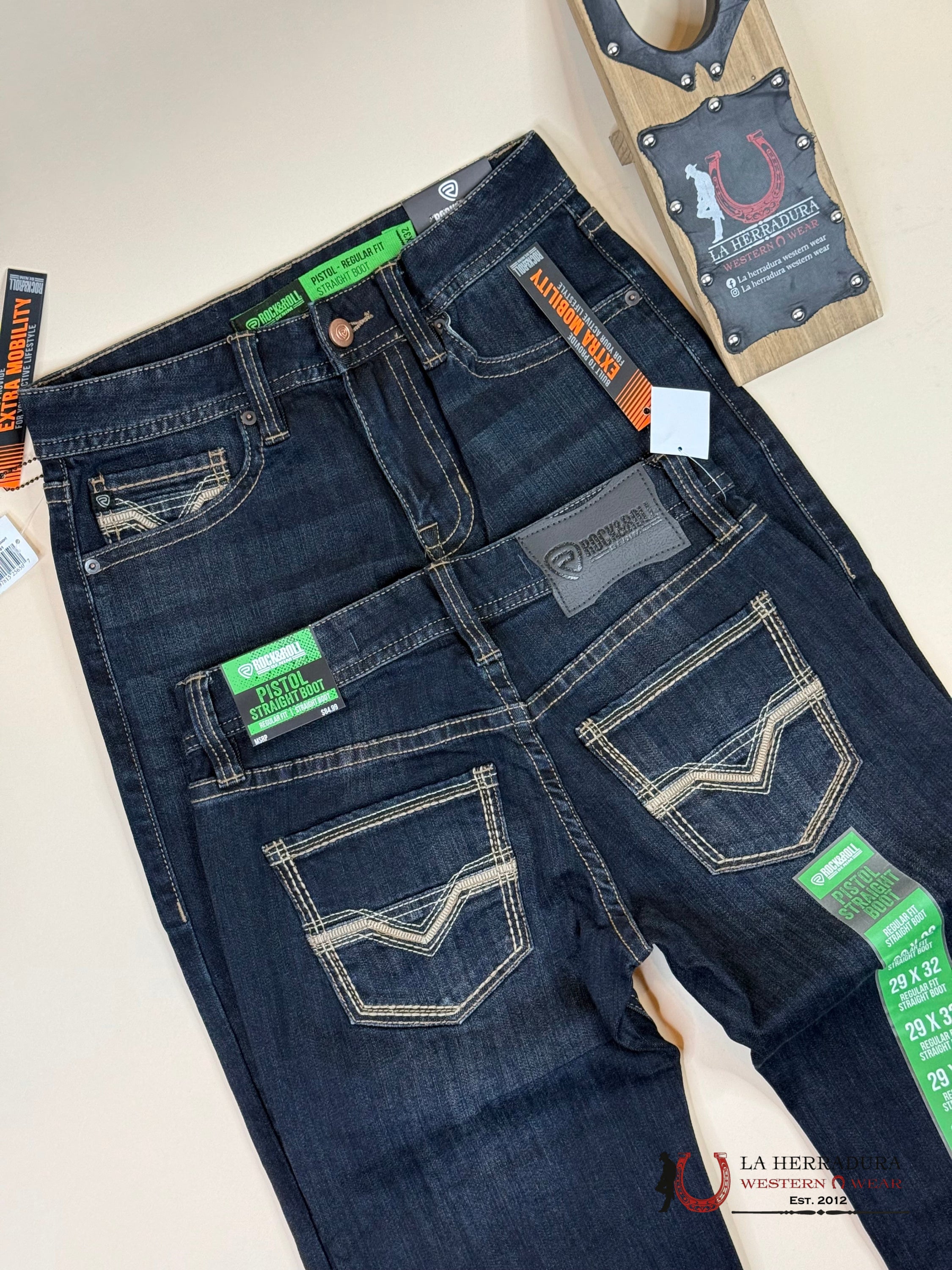 Rock&Roll Pistol Straight Dark Wash Regular Fit Boot Jeans Ropa Hombres