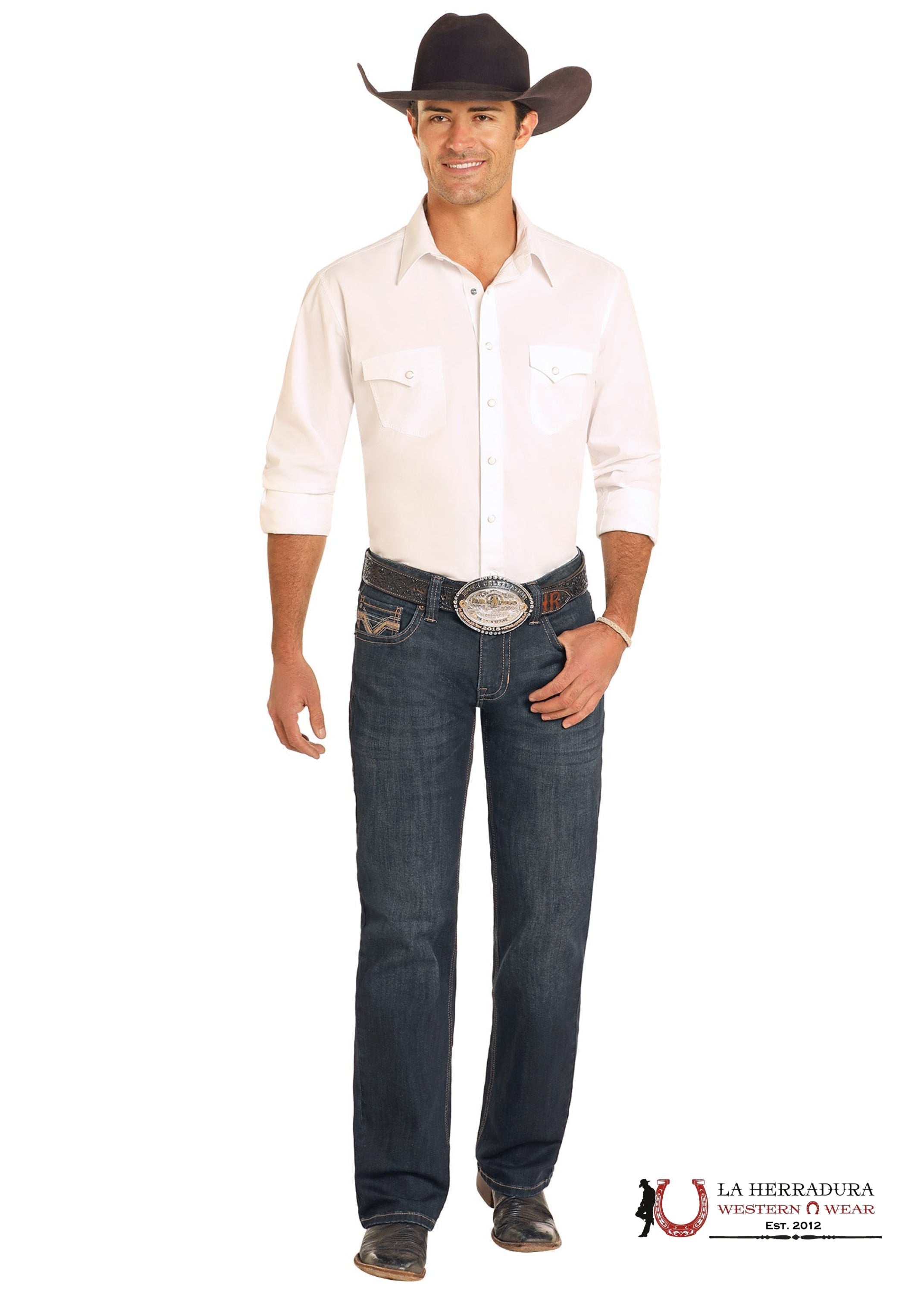 ROCK&ROLL PISTOL STRAIGHT DARK WASH REGULAR FIT STRAIGHT BOOT JEANS -BM1PD04823 ROPA HOMBRES