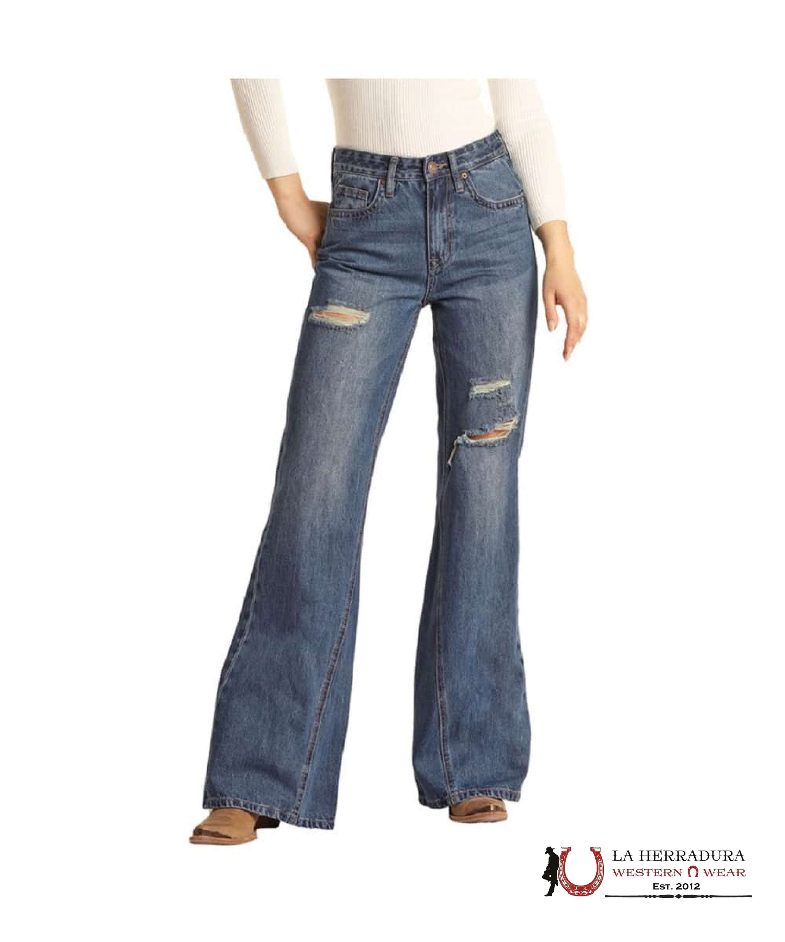 ROCK&ROLL PLAZZO FLARE MEDIUM WASH- RRWD8HR0GX ROCK&ROLL JEANS WOMEN