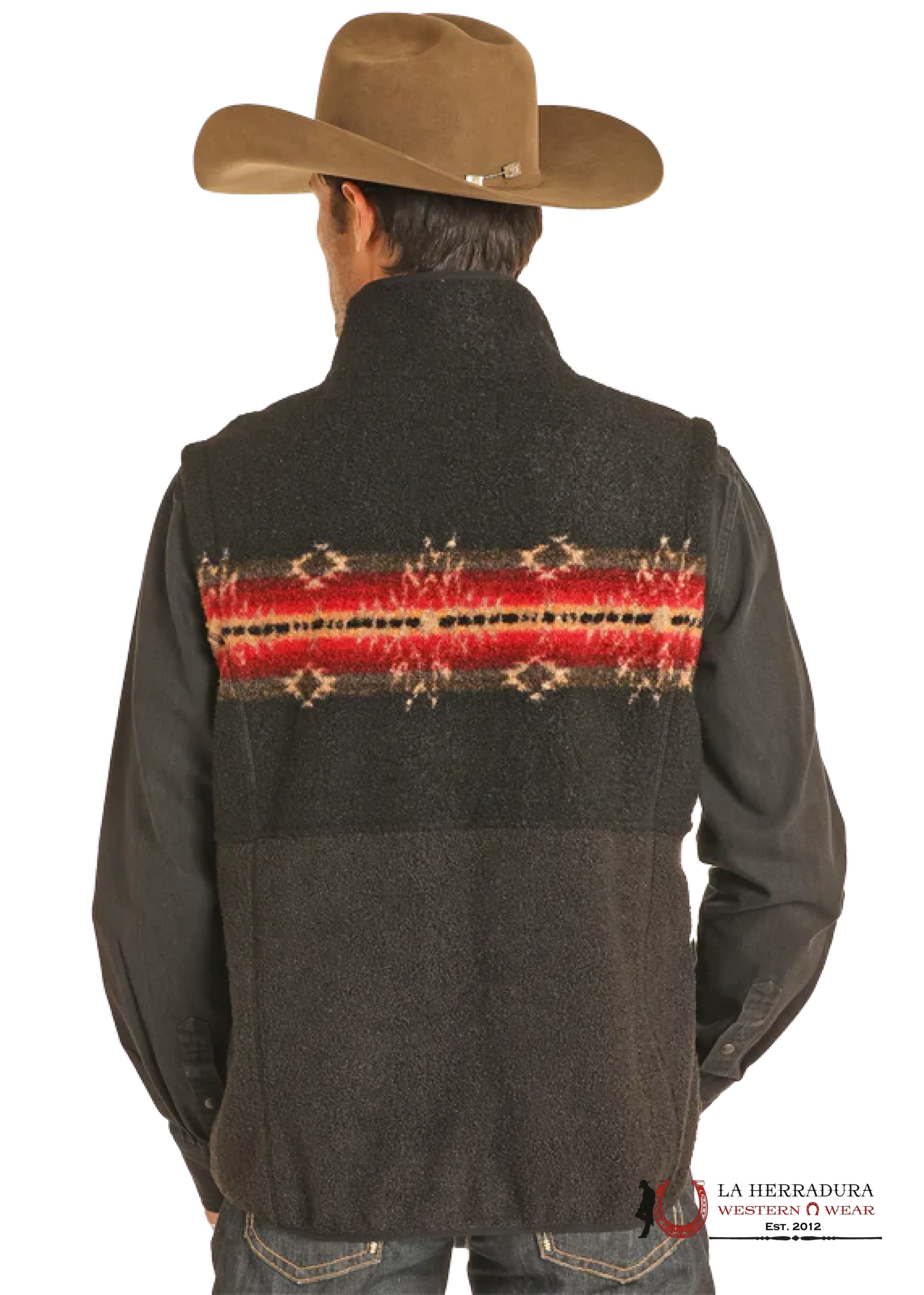 Rock & Roll Print Berber Aztec Vest Black Ropa Hombres