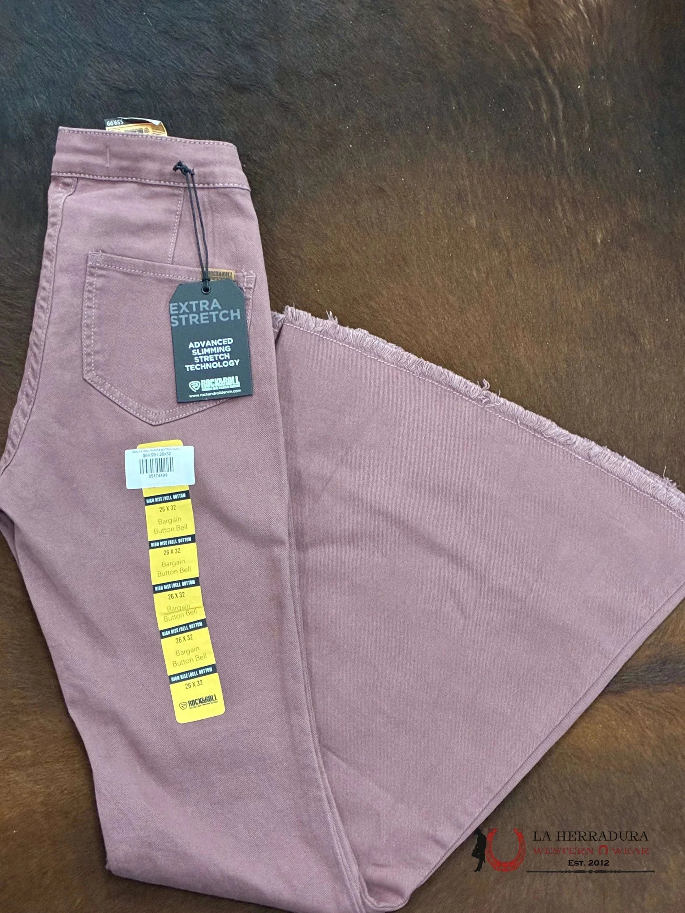 ROCK & ROLL PURPLE BUTTON FLARE JEANS ROPA MUJERES