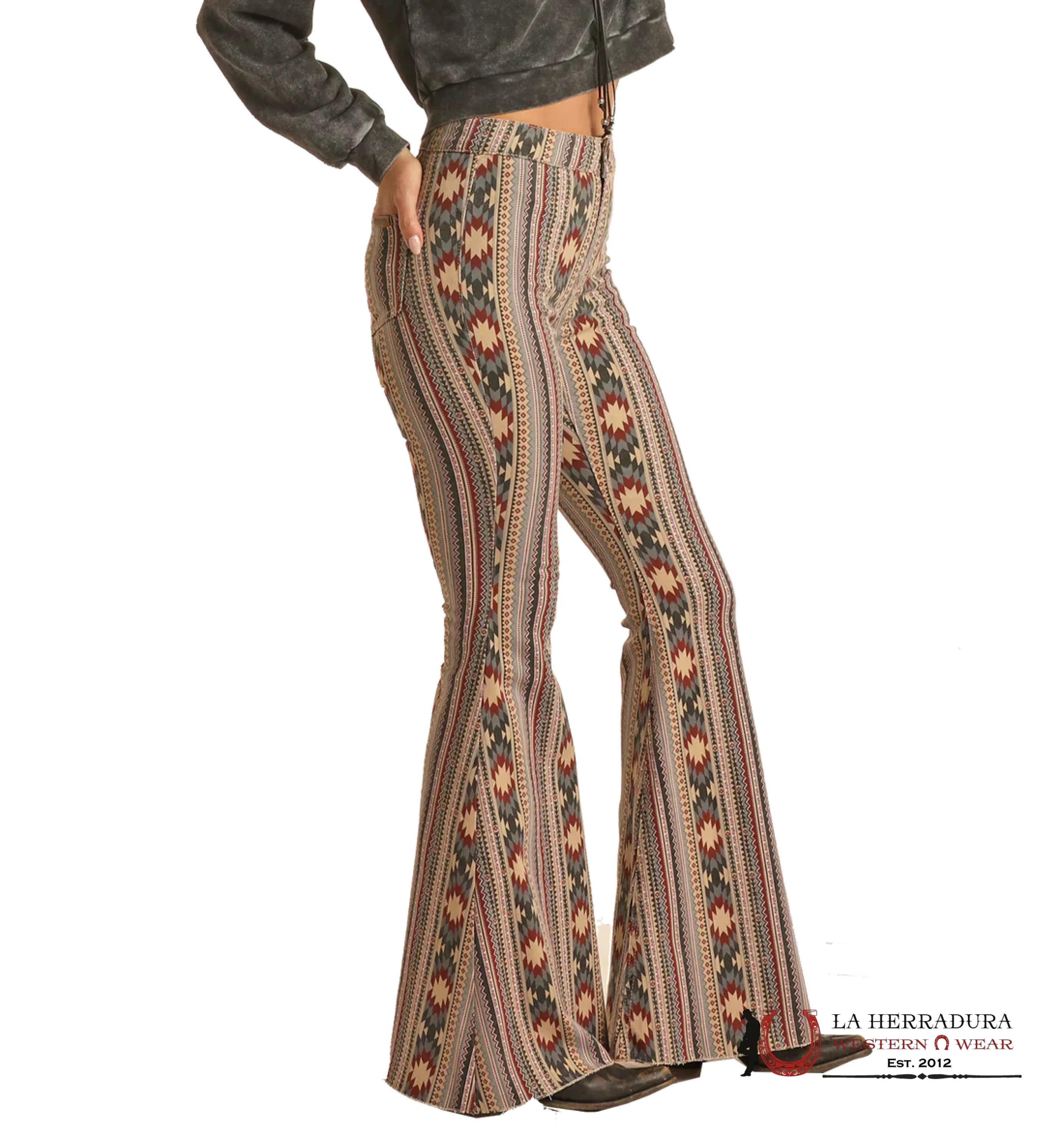 ROCK&ROLL Red/Black Aztec Flare Jeans ROCK&ROLL JEANS WOMEN