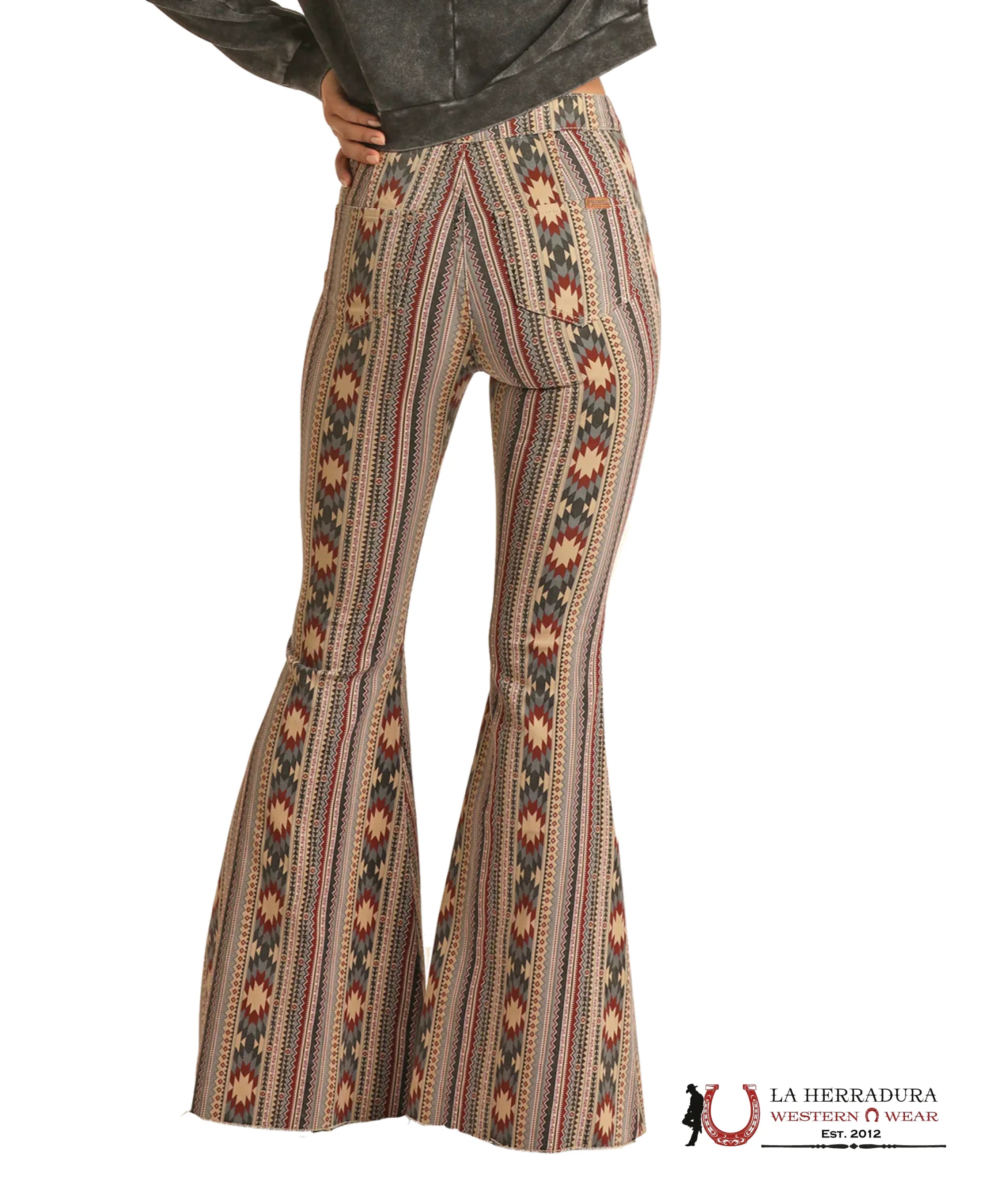 ROCK&ROLL Red/Black Aztec Flare Jeans ROCK&ROLL JEANS WOMEN