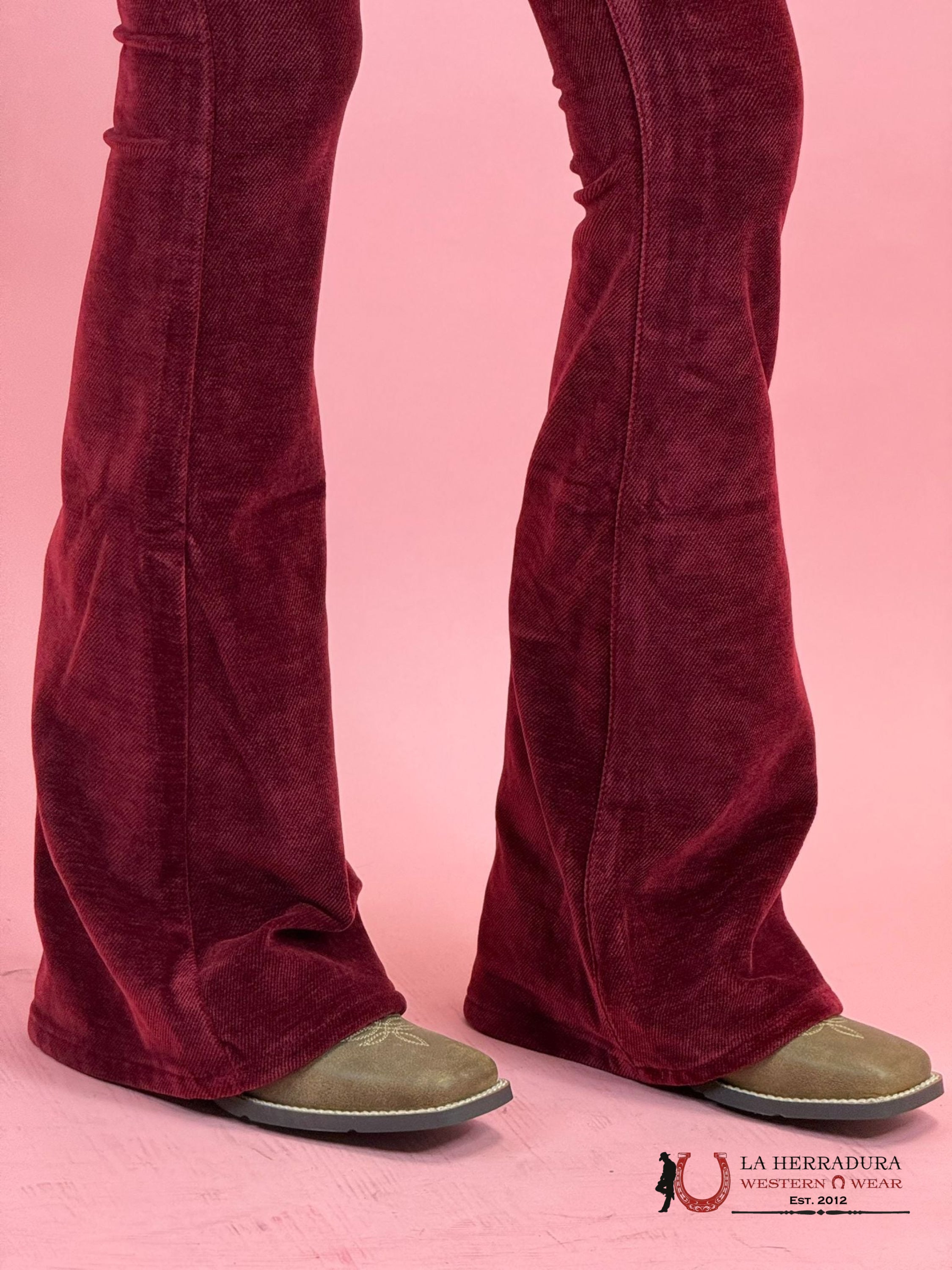 Rock&Roll Red Corduroy Button Flare Jeans Women