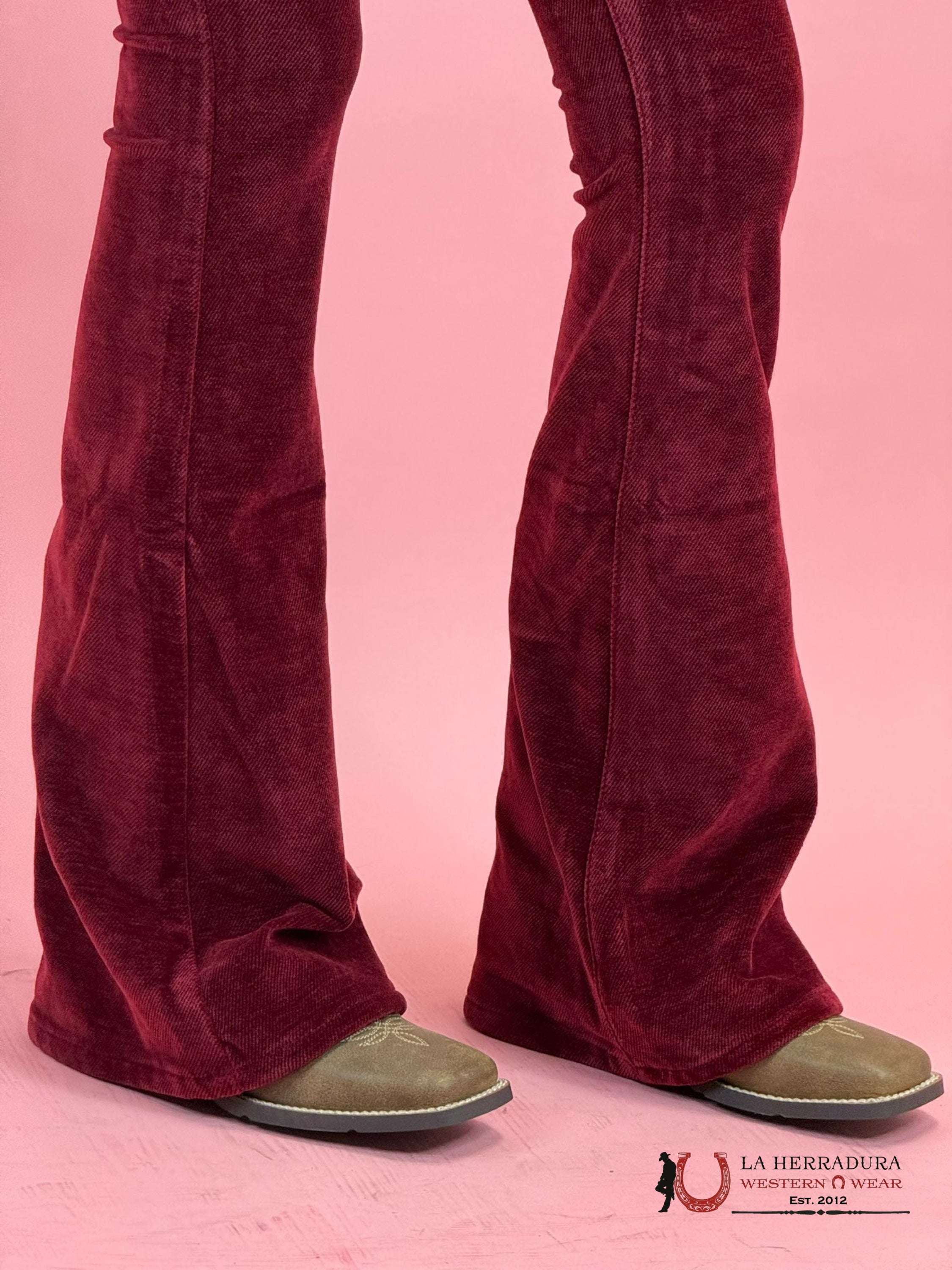 Rock&Roll Red Corduroy Button Flare Jeans Women