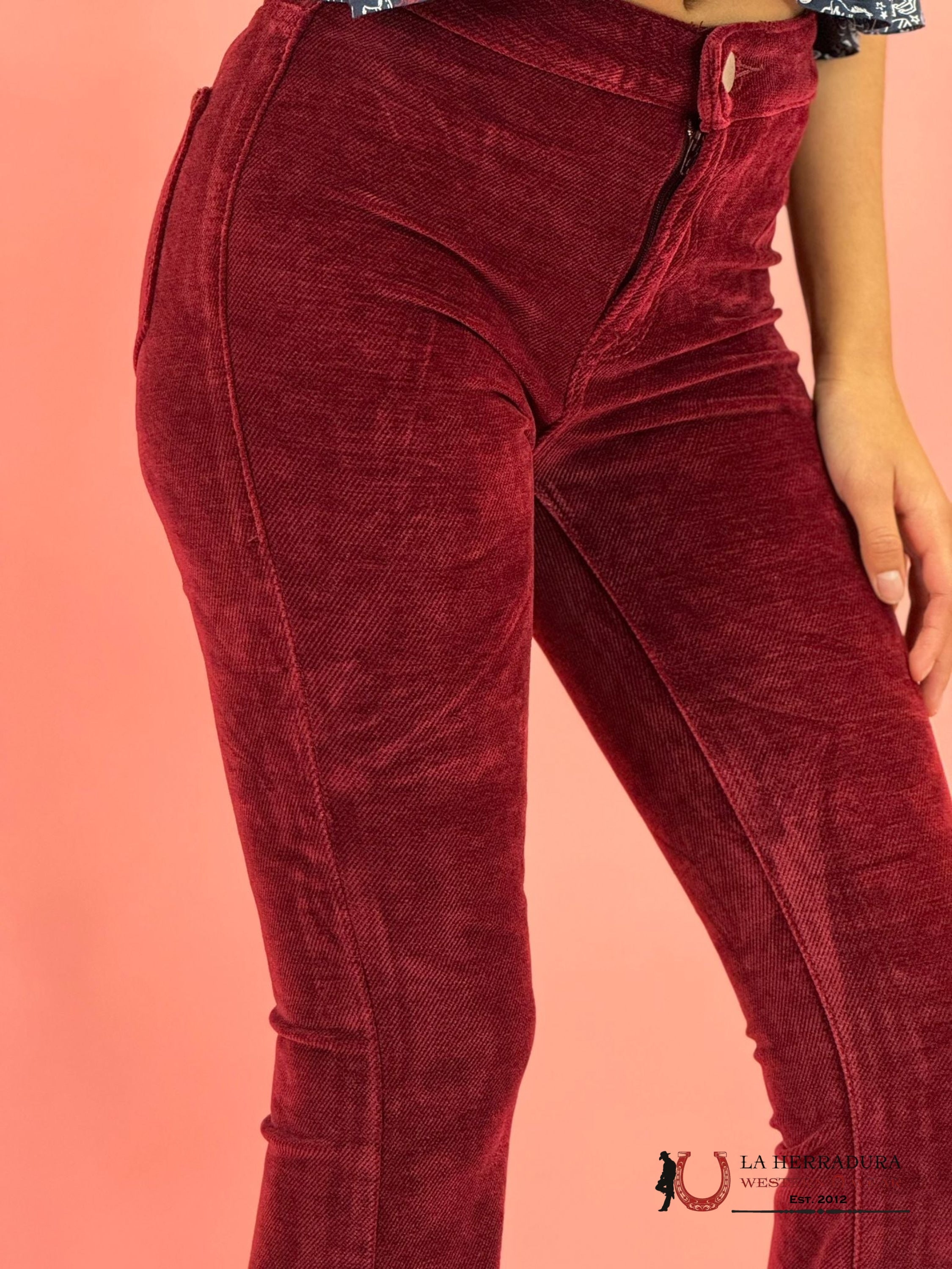 Rock&Roll Red Corduroy Button Flare Jeans Women