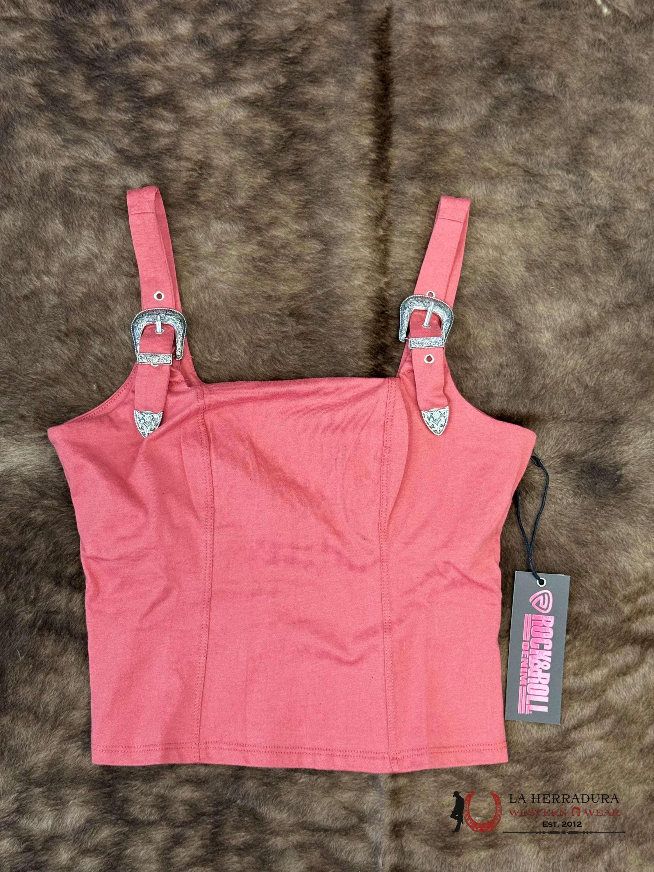 Rock&Roll Rose/Mauve Square Neck Tank With Buckles Shirt - 6283 ROPA MUJERES