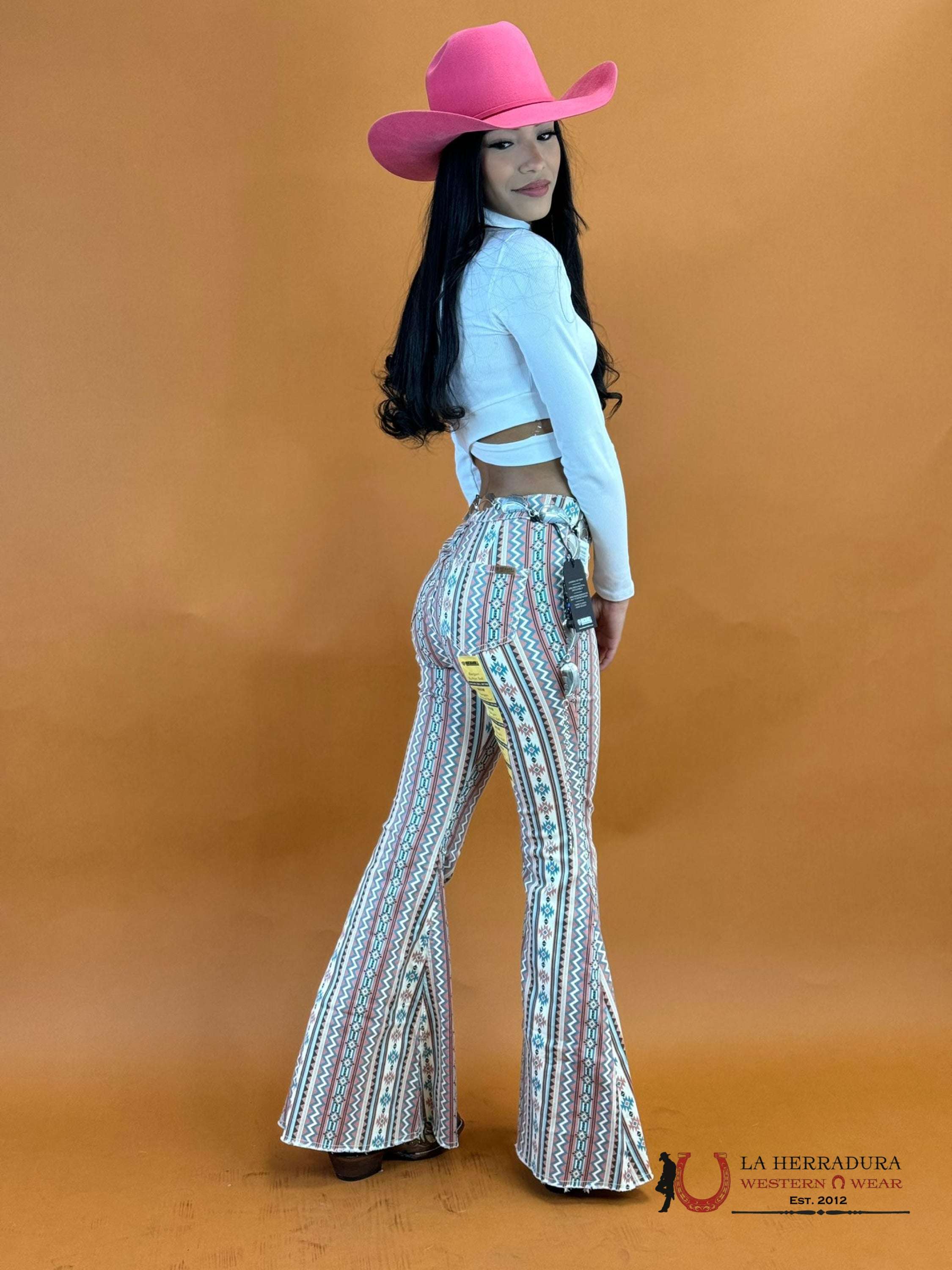 Rock&Roll Rose/Mauve Stripe Aztec Bell Bottom 3952 Jeans Women