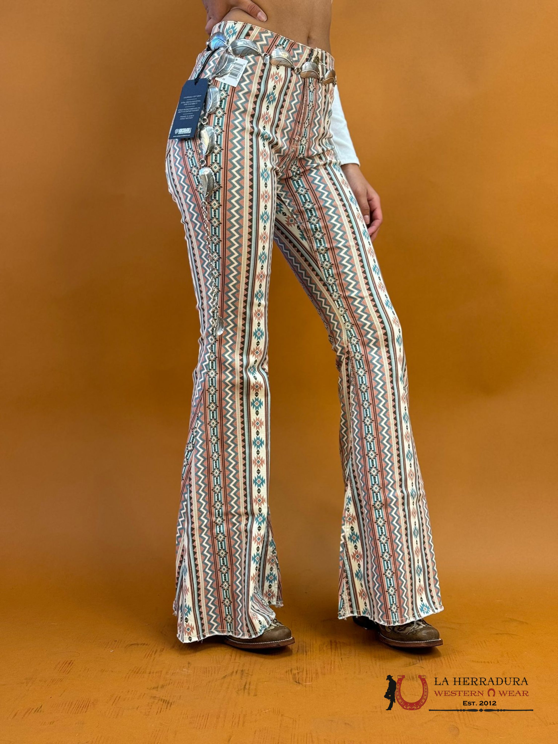 Rock&Roll Rose/Mauve Stripe Aztec Bell Bottom 3952 Jeans Women