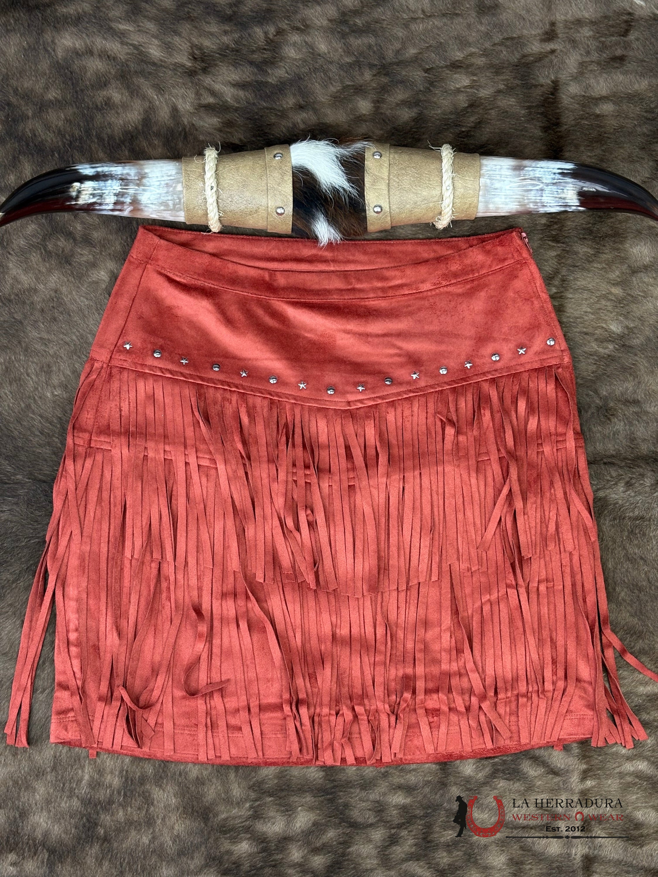 Rock&Roll Rust Microsuede Skirt With Fringe - 6287 ROPA MUJERES