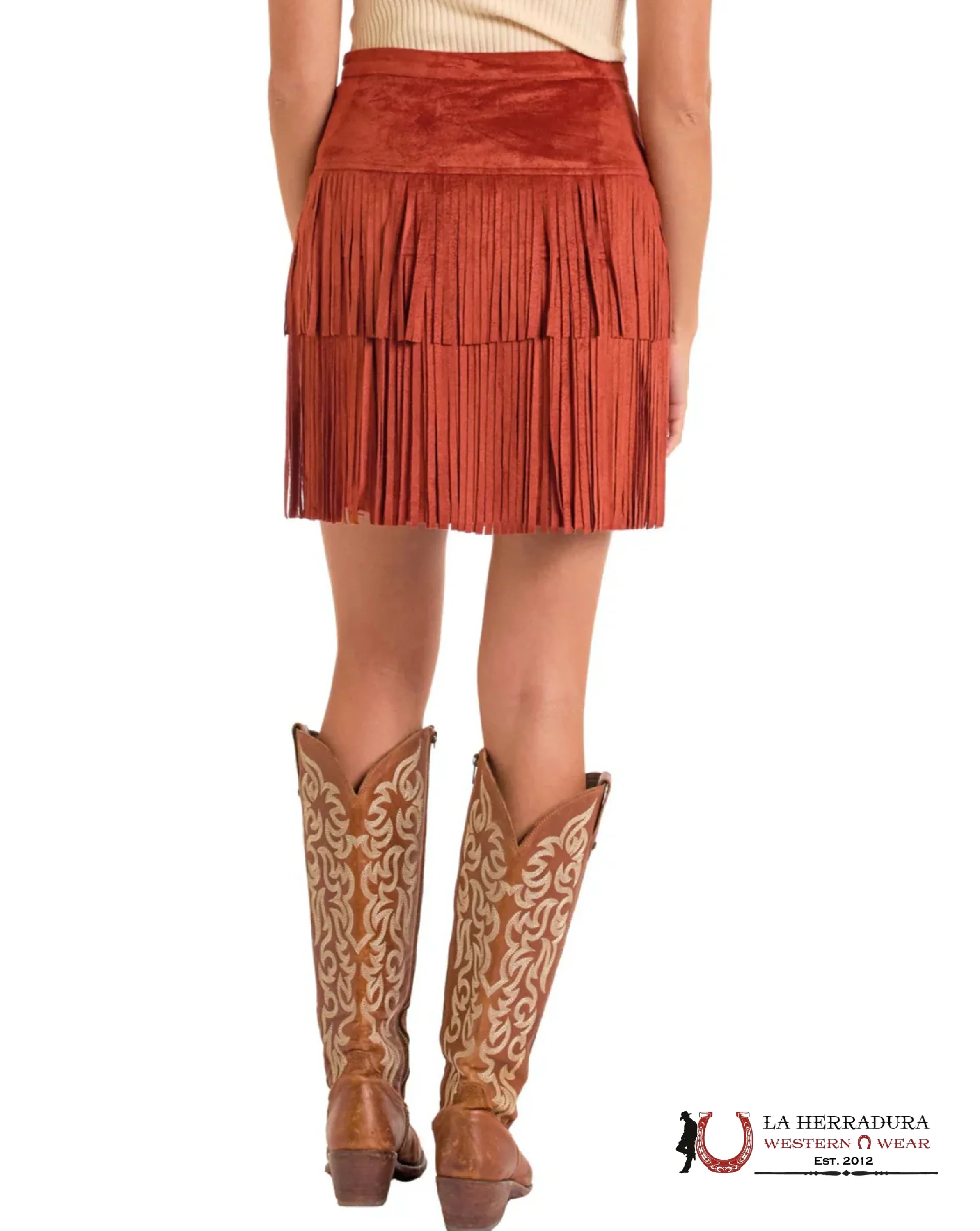 Rock&Roll Rust Microsuede Skirt With Fringe - 6287 ROPA MUJERES