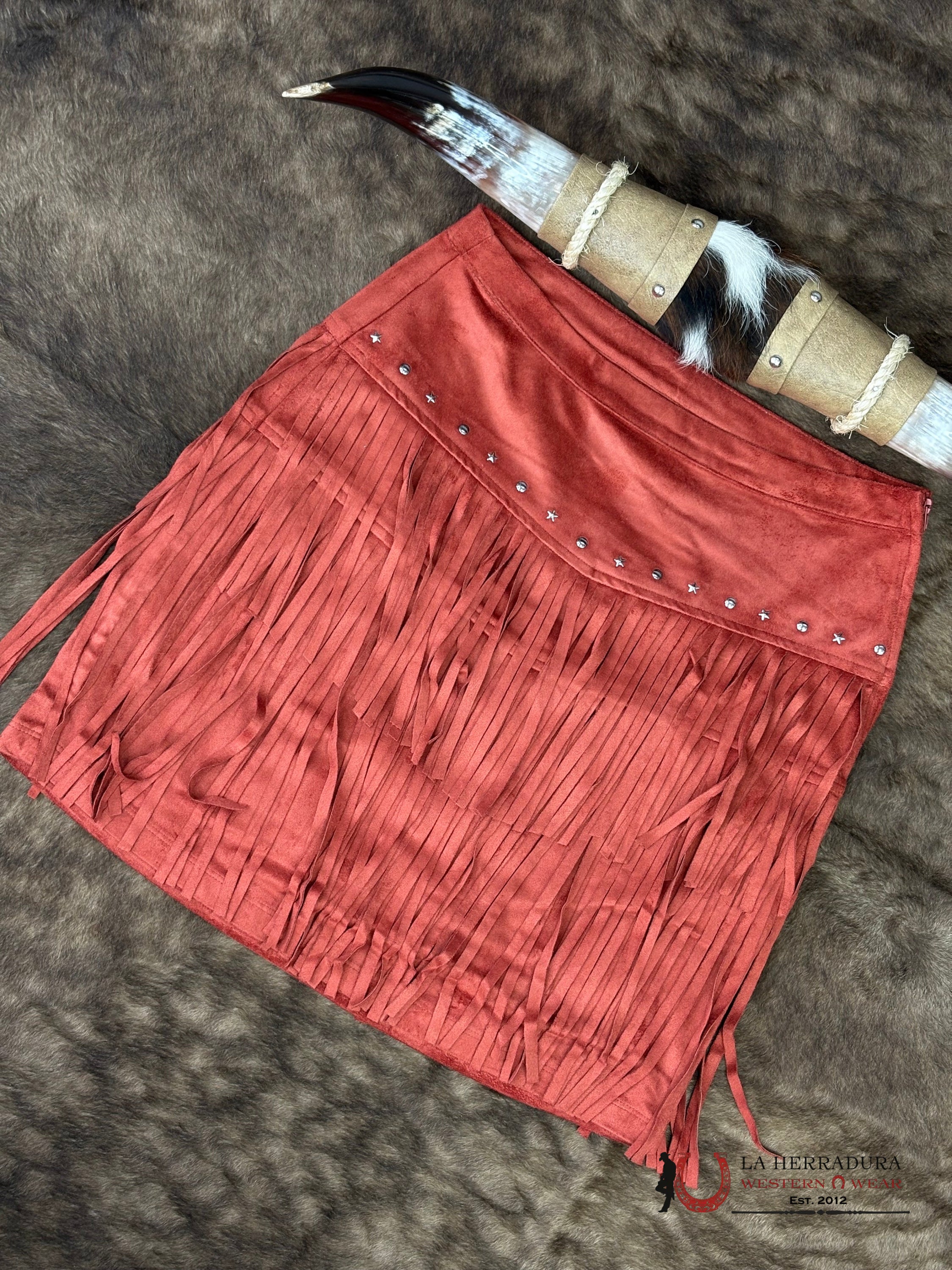 Rock&Roll Rust Microsuede Skirt With Fringe - 6287 ROPA MUJERES