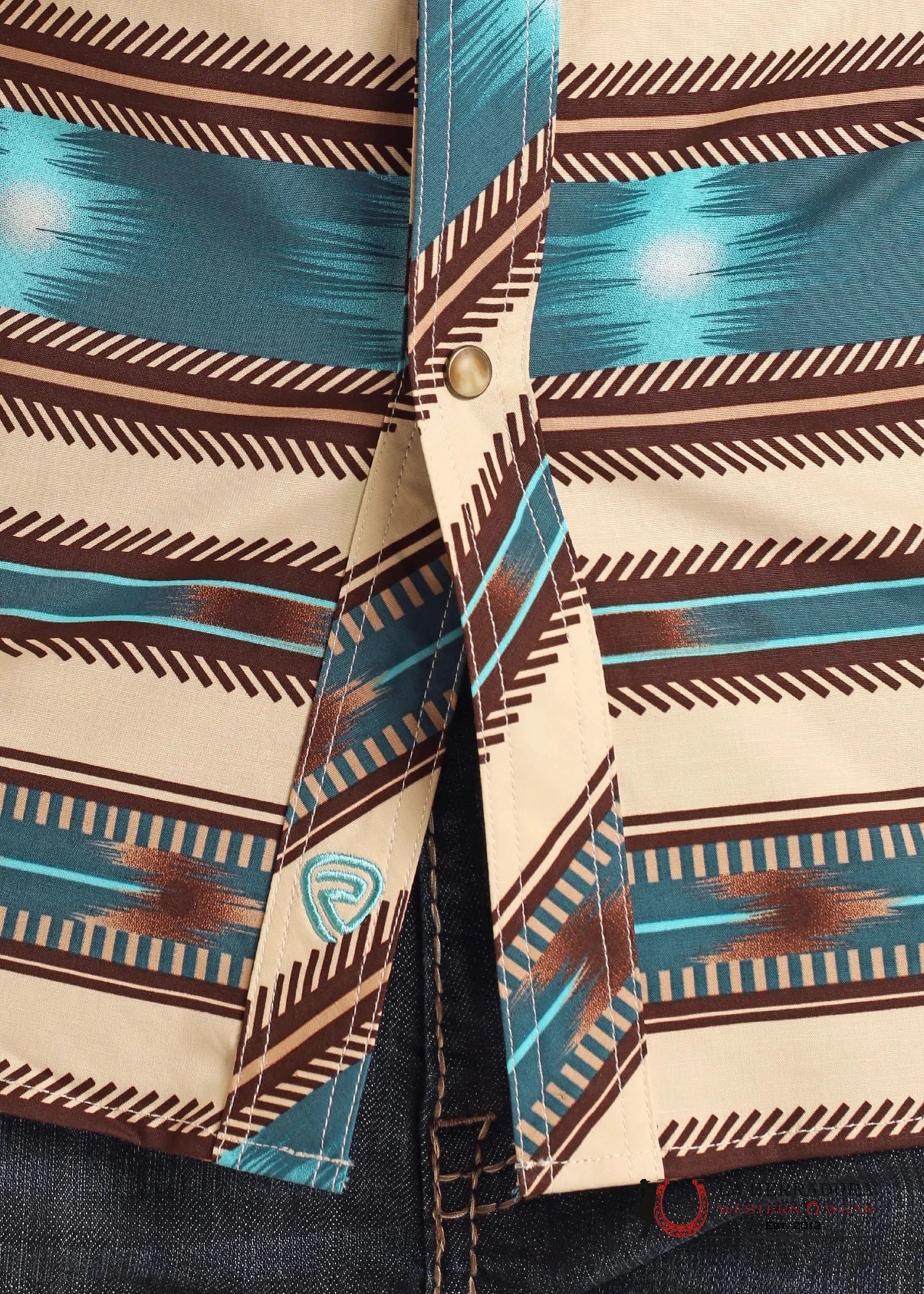ROCK&ROLL SHORT SLEEVE BRIGHT TURQUOISE AZTEC STRIPE PRINT BUTTON UP - 5854 ROPA HOMBRES