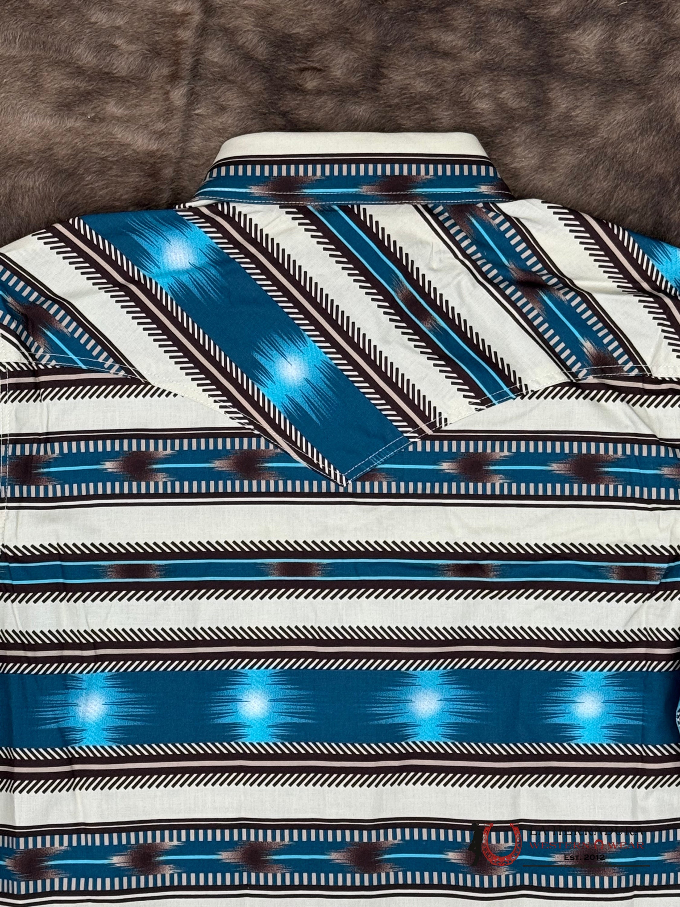 ROCK&ROLL SHORT SLEEVE BRIGHT TURQUOISE AZTEC STRIPE PRINT BUTTON UP - 5854 ROPA HOMBRES