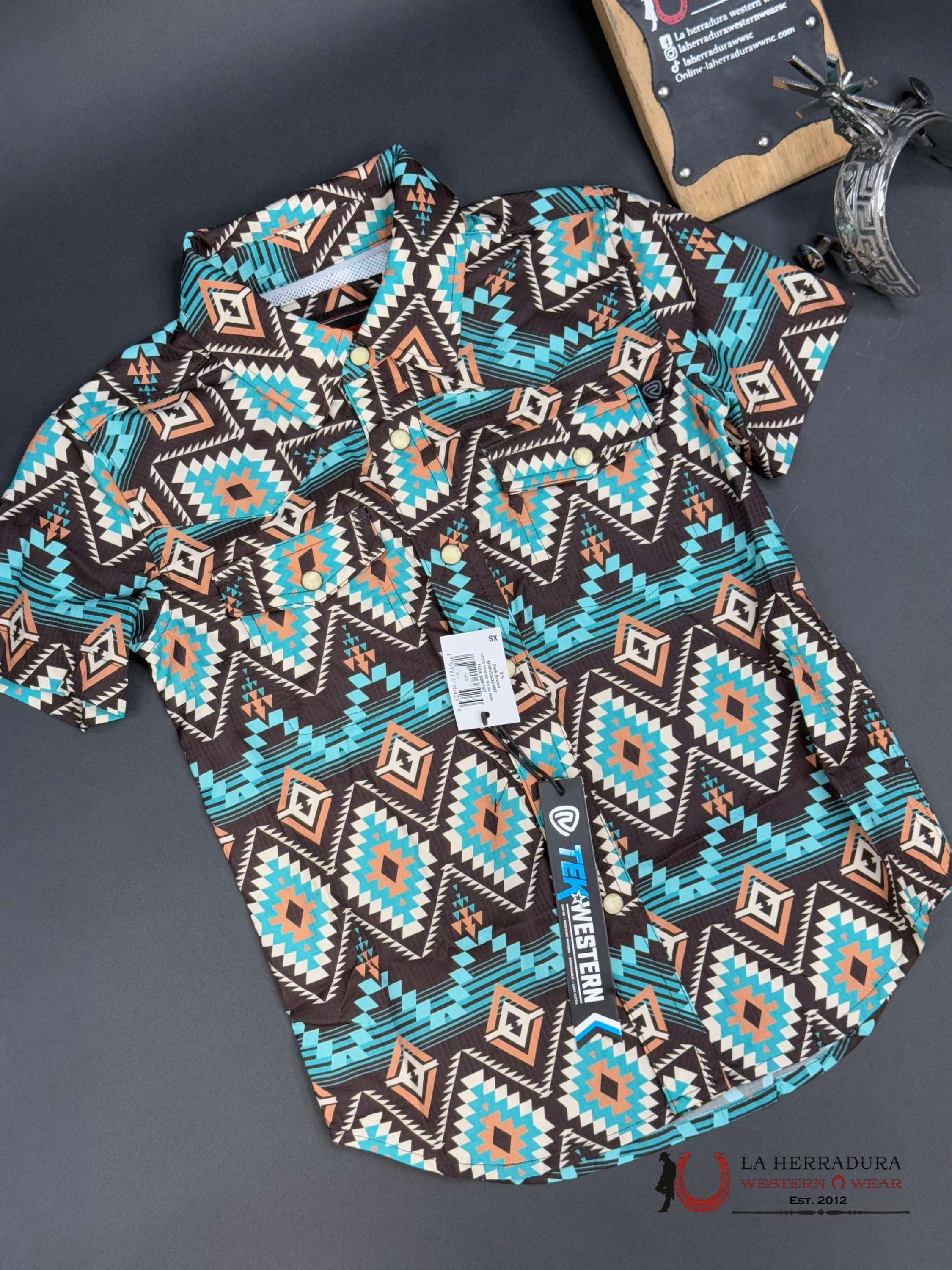 Rock&Roll Short Sleeve Dark Brown Aztec Print Ropa Hombres