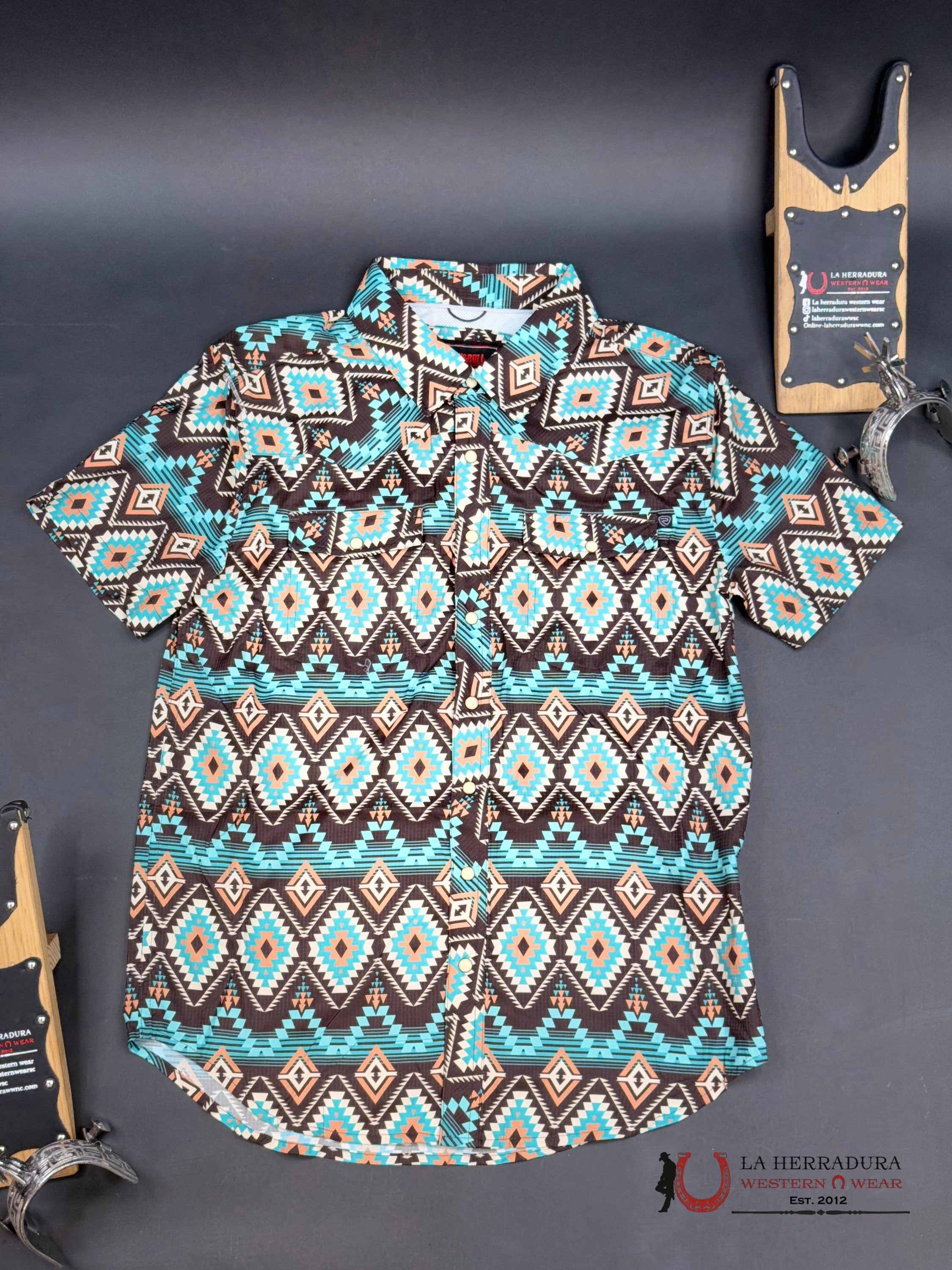Rock&Roll Short Sleeve Dark Brown Aztec Print Ropa Hombres