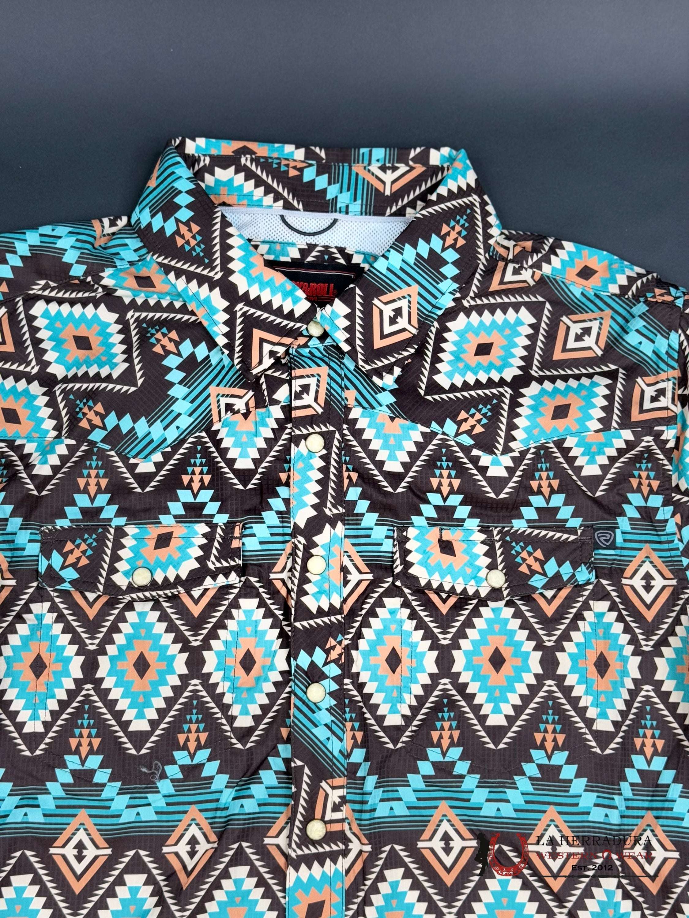 Rock&Roll Short Sleeve Dark Brown Aztec Print Ropa Hombres