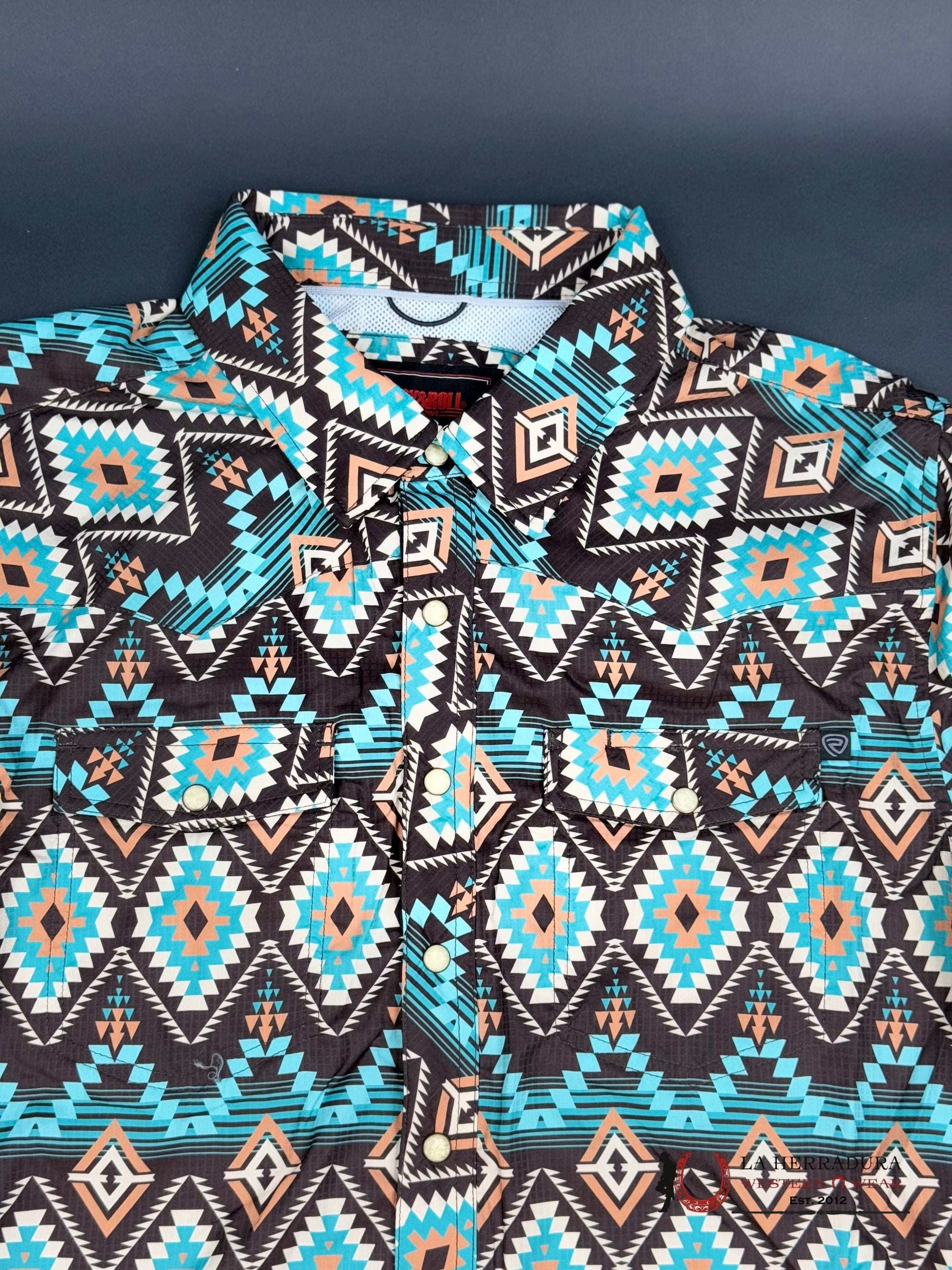 Rock&Roll Short Sleeve Dark Brown Aztec Print Ropa Hombres