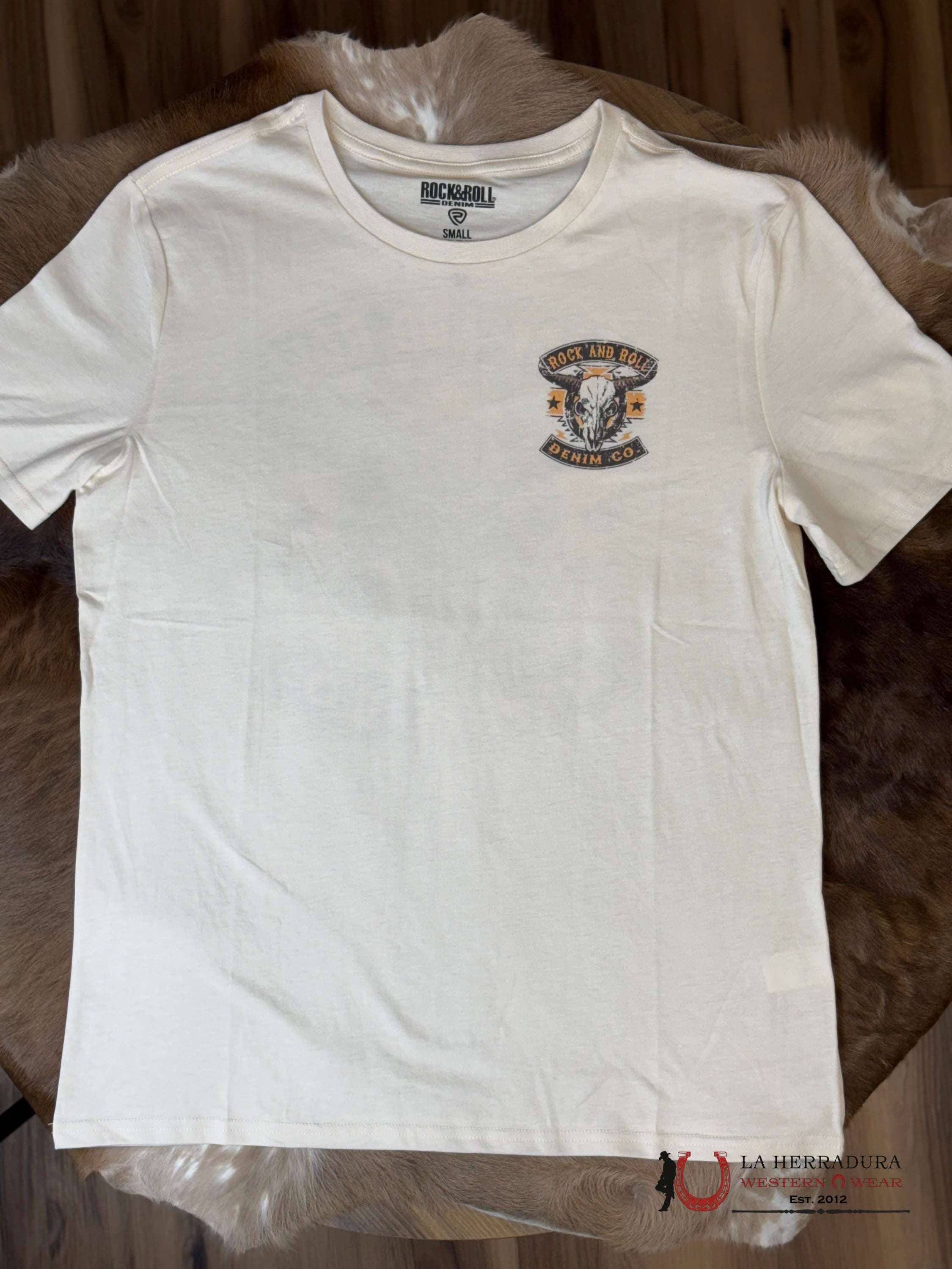 Rock&Roll Short Sleeve Natural Cream With Longhorn Skull Graphic Tee ROPA HOMBRES